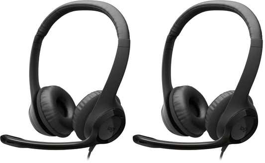Logitech H390 kabelgebundenes Headset für PC/Notebook, Stereo-Kopfhörer mit Mikrofon mit Geräuschunterdrückung, Stereo, Bedienelemente am Kabel, Works with Chromebook – SCHWARZ (Packung mit 2) - 981-001576