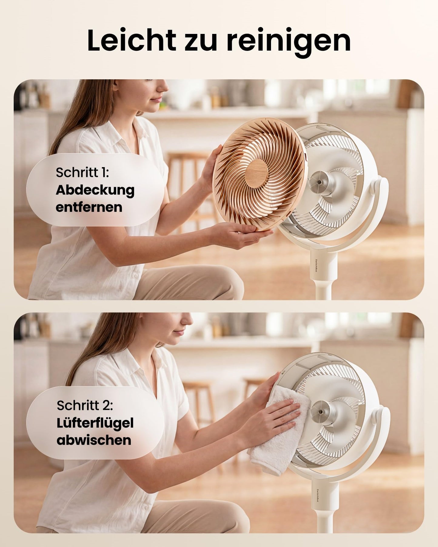 SwitchBot pedestal fan with air circulation with RGB lighting, 22 dB ultra-quiet, remote control, Matter via hub, 9.15 m³/min airflow, height adjustable, 4 modes, 9 speeds, 9h timer - W3800520
