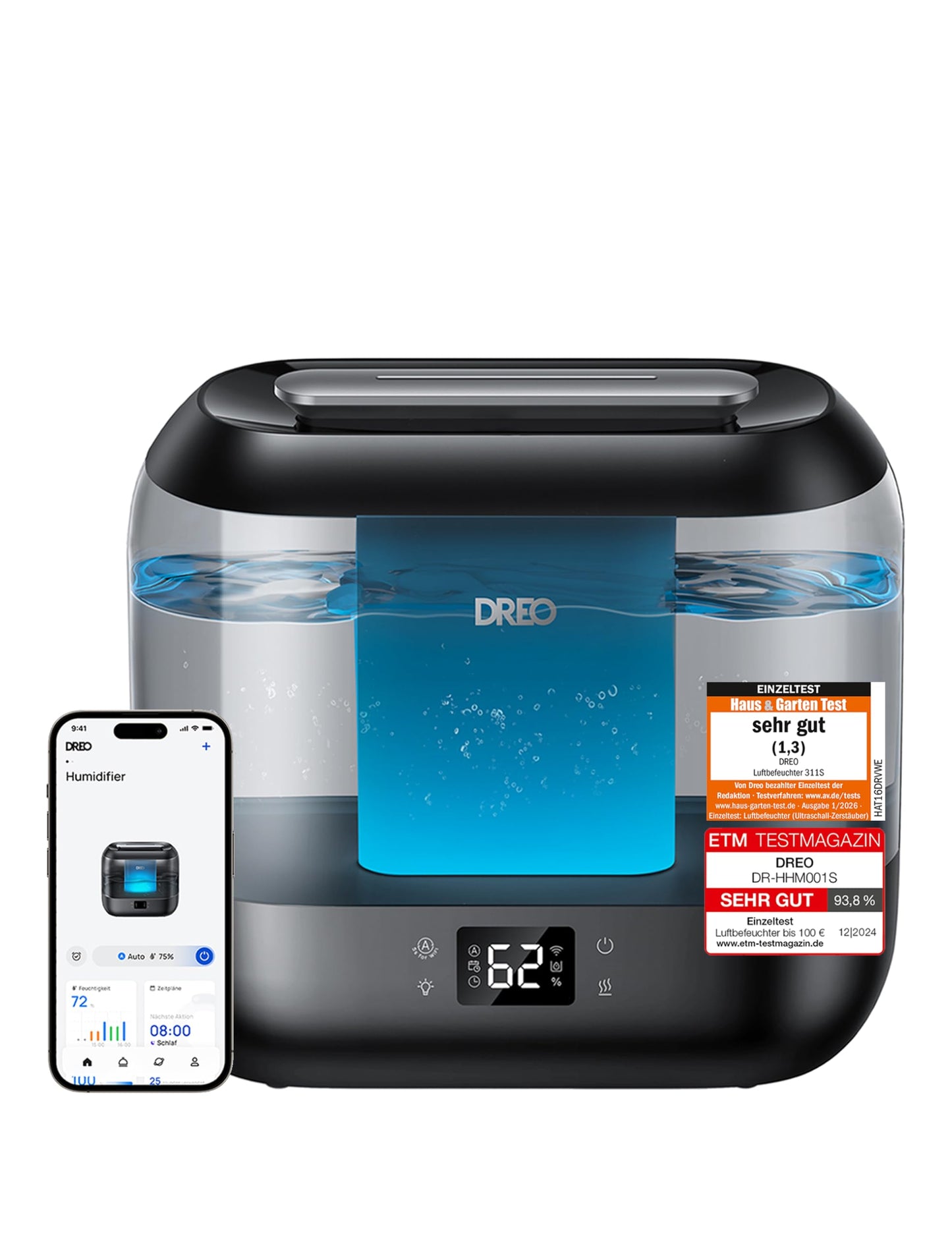 Dreo Smart Humidifier for Bedroom, Top Fillable 4L Super Large Cool Mist Humidifier with Oil Diffuser and Night Light, 36 Hour Runtime, Quiet Ultrasonic Humidifier Home - DR-HHM001S