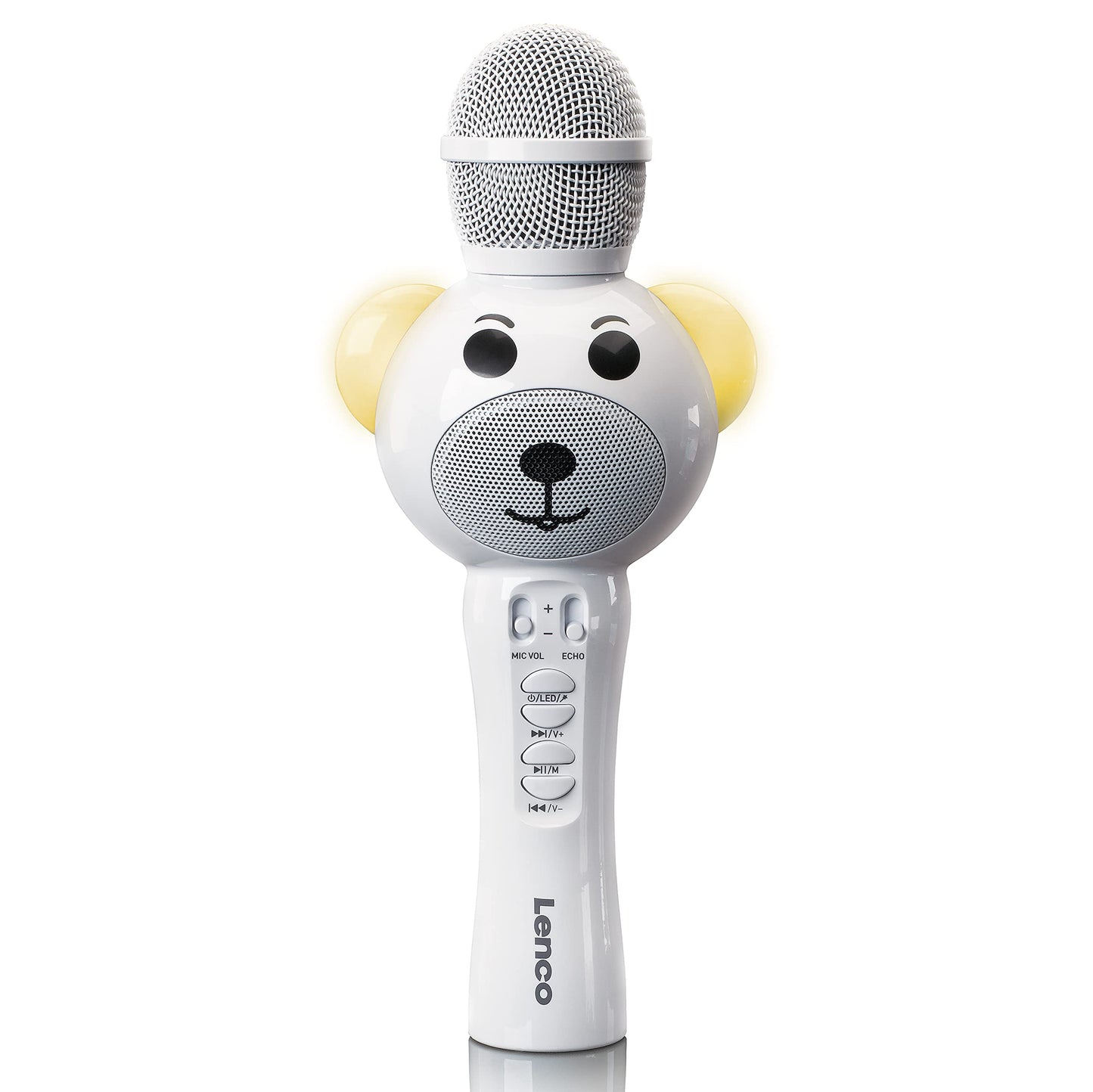 Lenco BMC-060 Karaoke Microphone for Children - Bluetooth V5.0 - With Smartphone Holder - 5 Watt RMS - LED Light Effects - Integrated Battery with 1200mAh - Android and iOS - White - BMC-060WH
