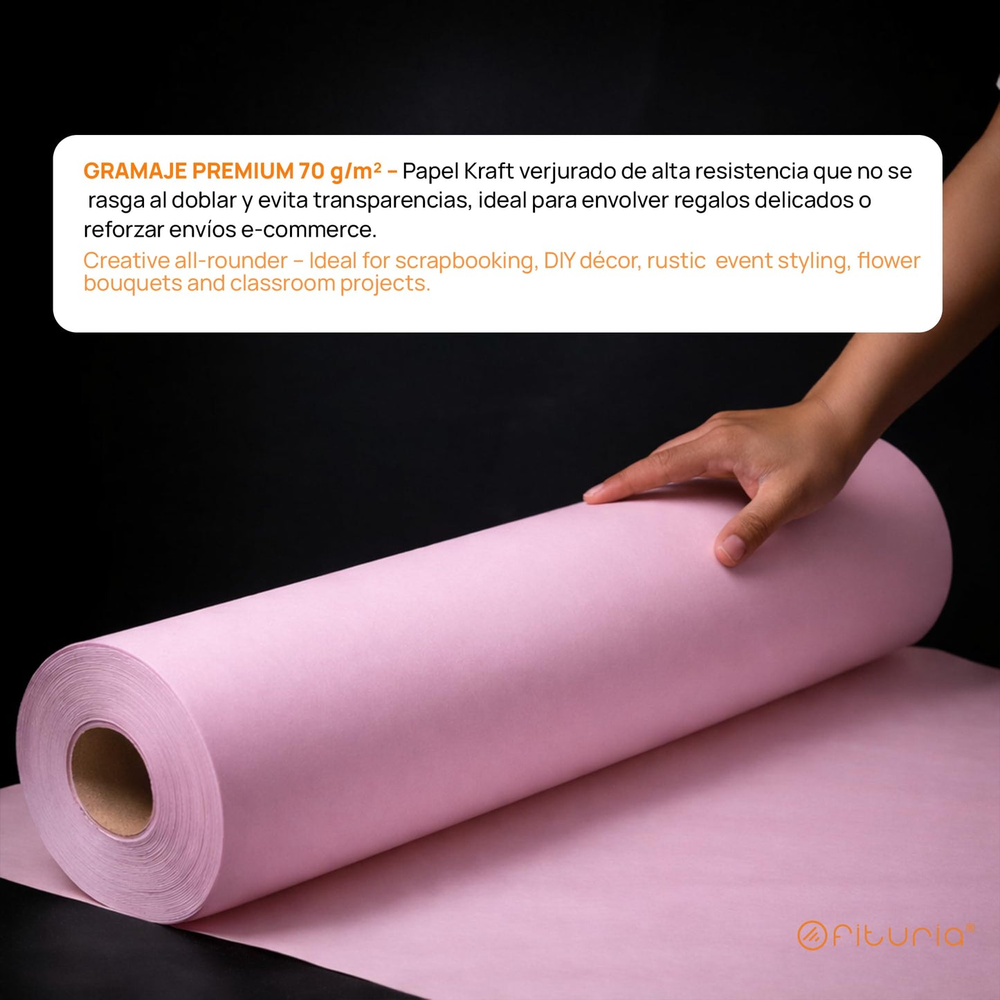 OFITURIA Kraft Paper Pink Pastel - Roll 0.70 × 2 m - 6 Rolls - Wrapping Paper and Packaging Paper - Craft Paper for DIY, Decoration and Sewing Patterns - Tear-Resistant and Easy to Cut - COM620-parent2