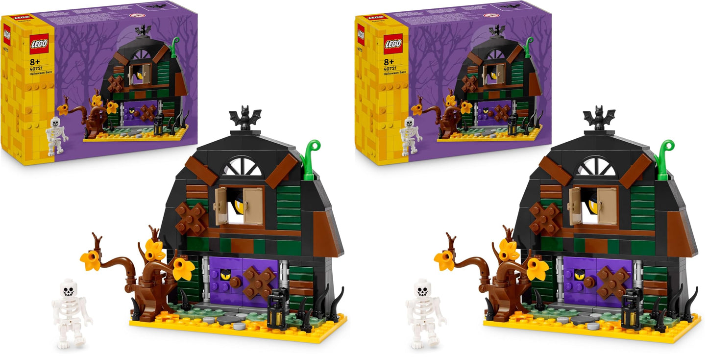 LEGO Halloween Barn - children's toy with skeleton minifigure - building set with bat, bottle, lamp and other accessories - gift for boys and girls aged 8 and up - 40721 (pack of 2)