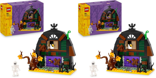 LEGO Halloween Barn - children's toy with skeleton minifigure - building set with bat, bottle, lamp and other accessories - gift for boys and girls aged 8 and up - 40721 (pack of 2)