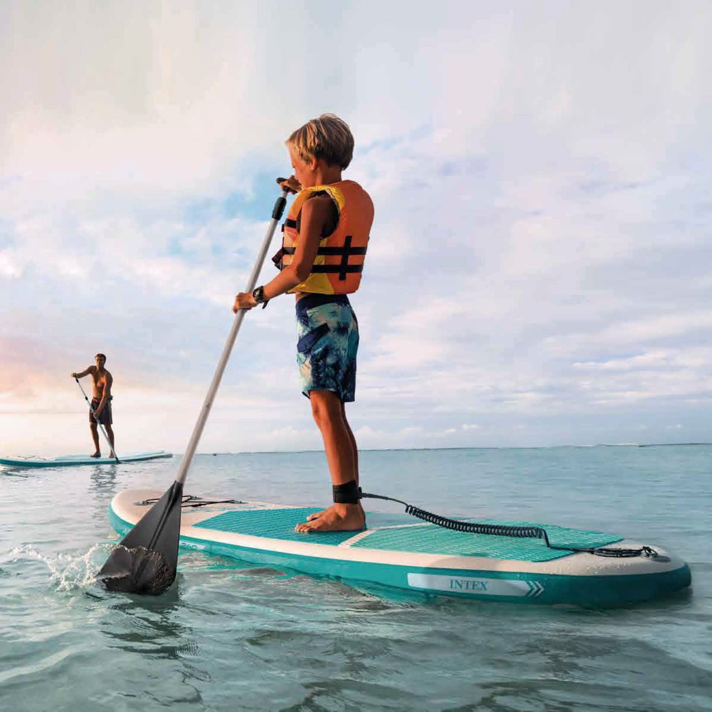 INTEX SUP board max. 90 kg inflatable stand up paddle board ideal for children and teenagers 244x76x13 cm paddling board incl. air pump and carrying bag (68241NP) - Intex