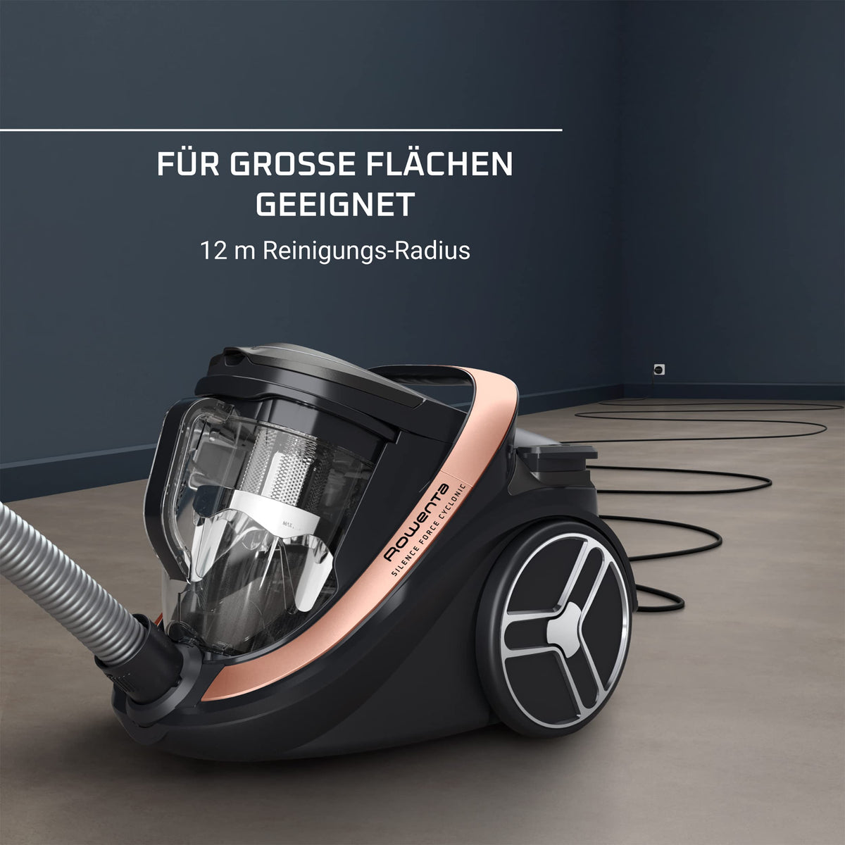 Rowenta Silence Force Cyclonic Effitech bagless vacuum cleaner, suitable for home and car, high suction power, low energy consumption, HEPA filtration, XXL capacity, Black-Rose Gold, RO7954