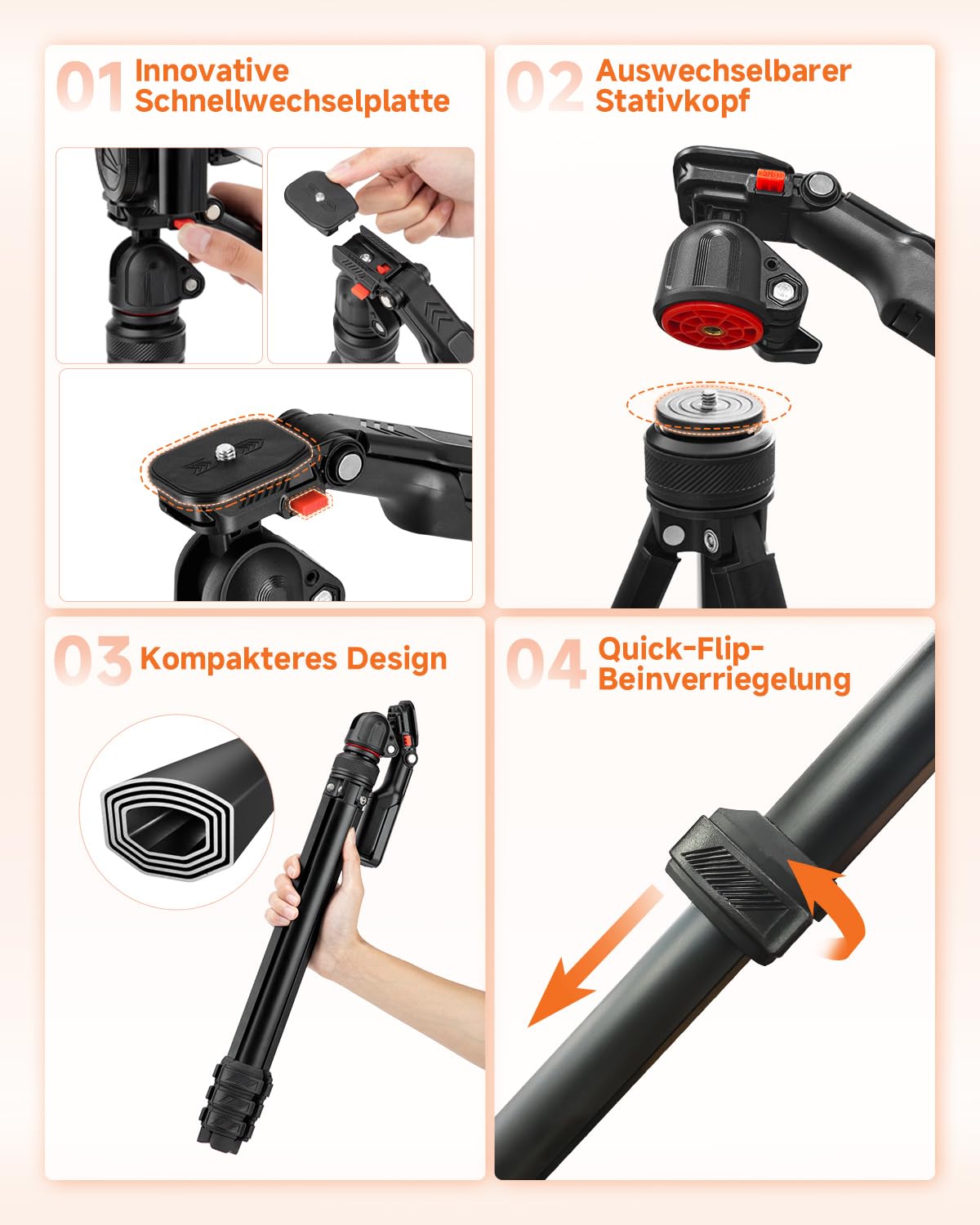 Rollei Compact Creator tripod camera, 152 cm travel tripod made of aluminum, lightweight and space-saving photo tripod with integrated mobile phone holder and remote shutter release for DSLR and mobile phone, camera tripod travel tripod - 26930