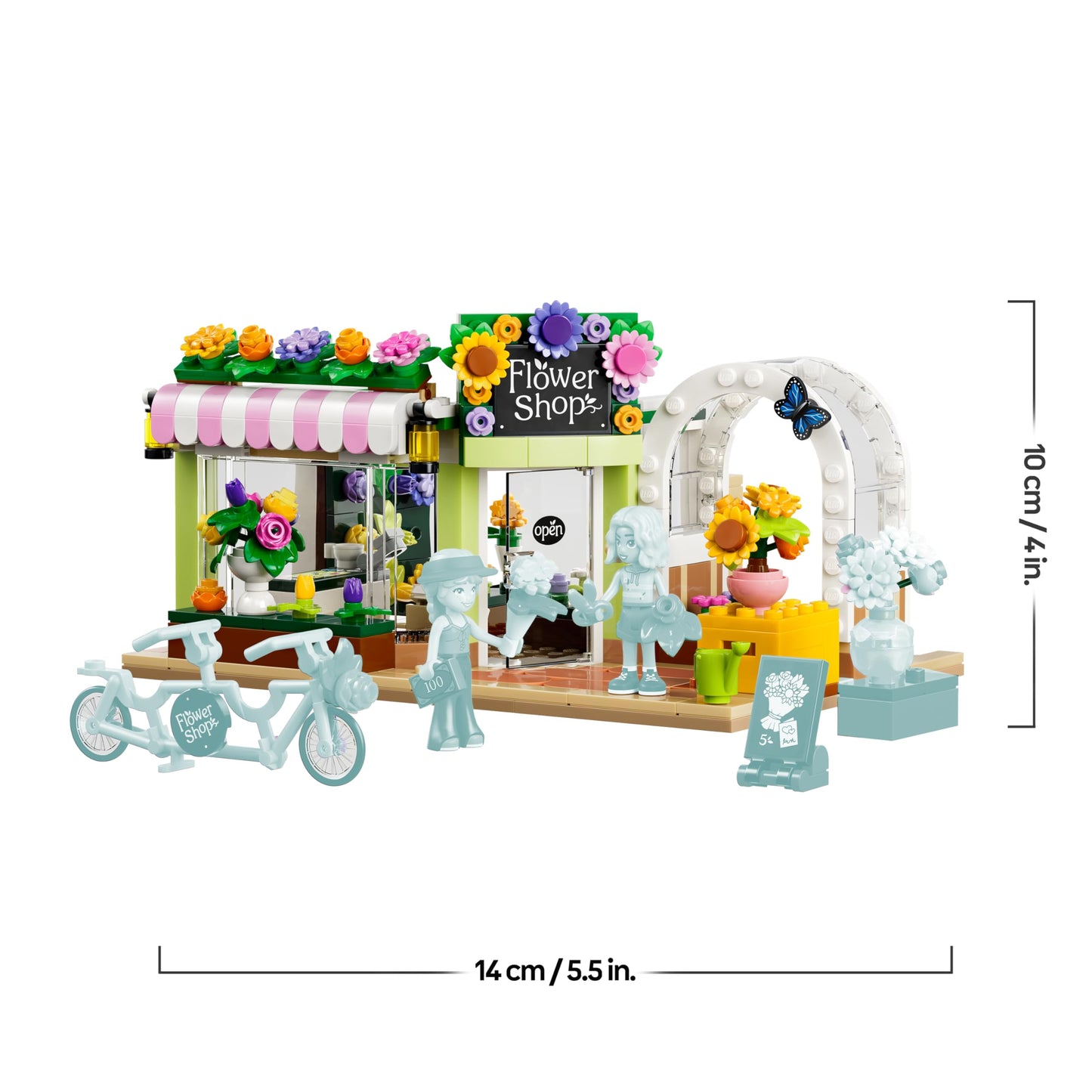 LEGO Friends Creative Flower Shop - Miniature playset with artificial flowers, vases & bouquets, 2 minifigures, bicycle & accessories - Children's room decoration - Gift idea for girls aged 7 and up - 42693