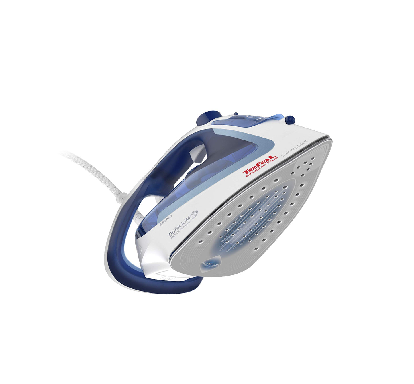 Tefal Easygliss steam iron, 2500 watts, steam boost 220 g/min., tank capacity 270 ml, Durilium Airglide soleplate, quick heat-up time, XL water tank refill opening, blue/white, FV5736