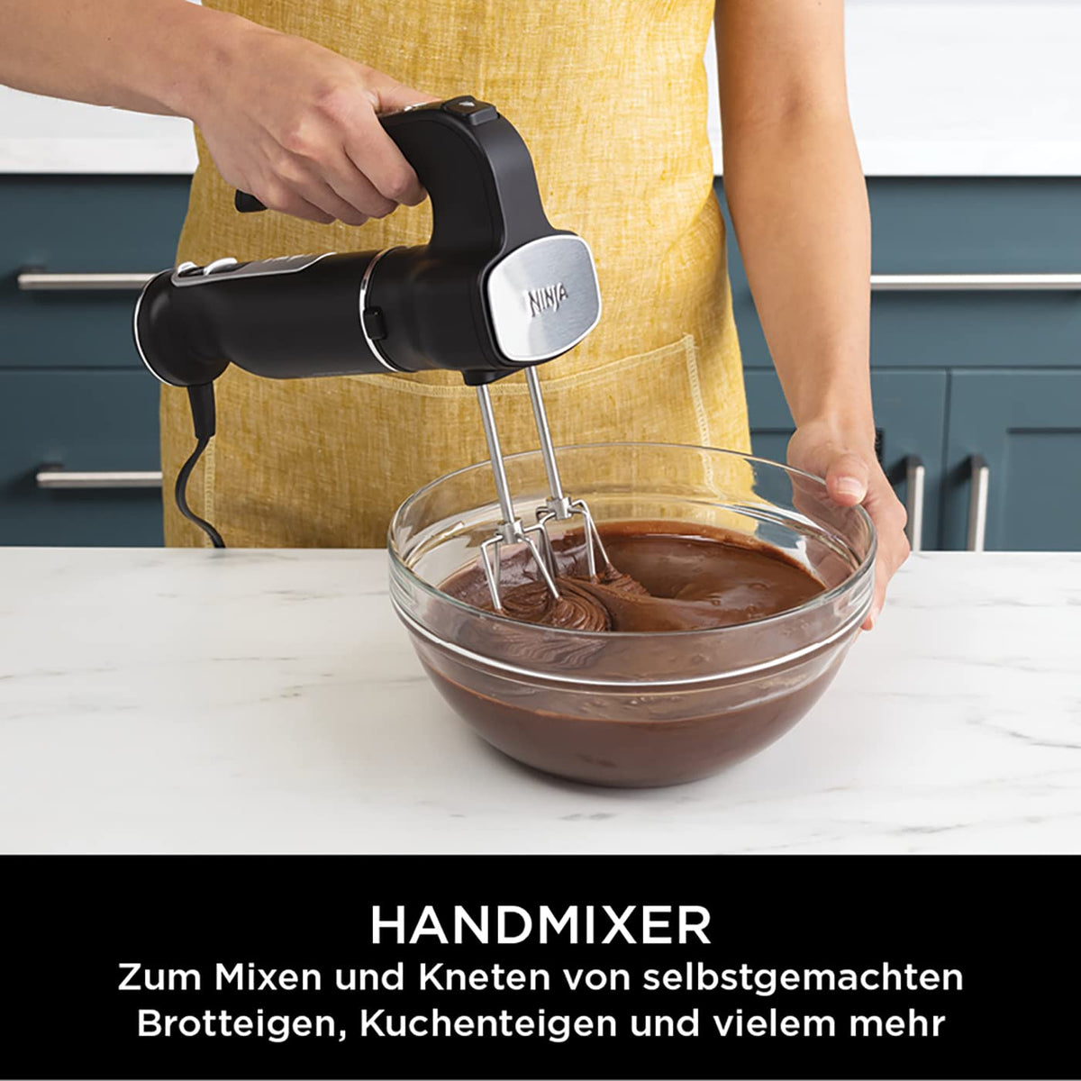 Ninja Foodi 3-in-1 Stabmixer, Handmixer & Zerkleinerer, cu pornire treptată, 2 viteze de amestecare și 5 viteze de frământare pentru tocat, amestecat, frământat și multe altele, lavabil în mașina de spălat vase, 850W, Negru CI100EU