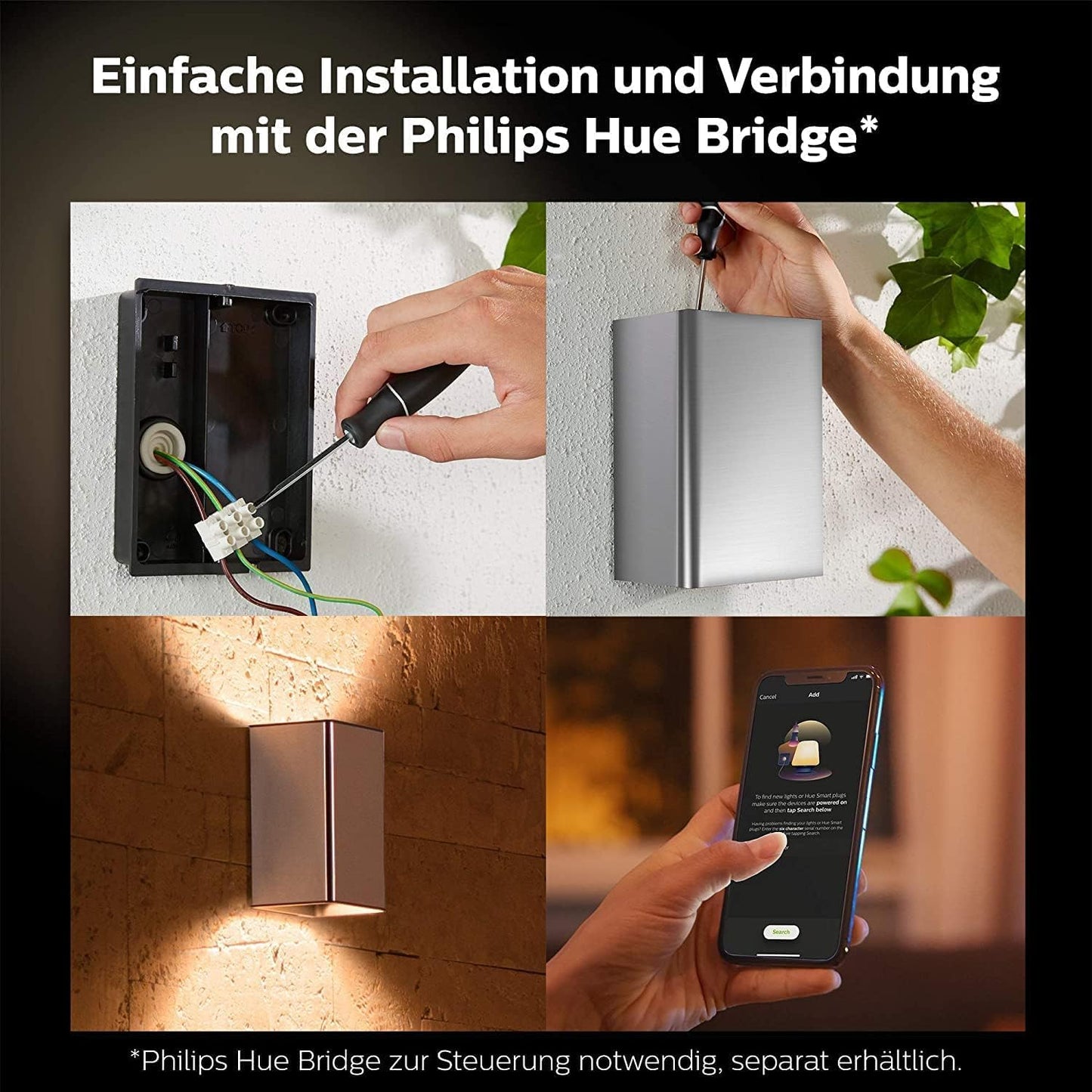 Philips Hue White and Color Ambiance LED outdoor wall light Resonate, dimmable, up to 16 million colors, controllable via app, compatible with Amazon Alexa (Echo, Echo Dot), silver - 915005843001