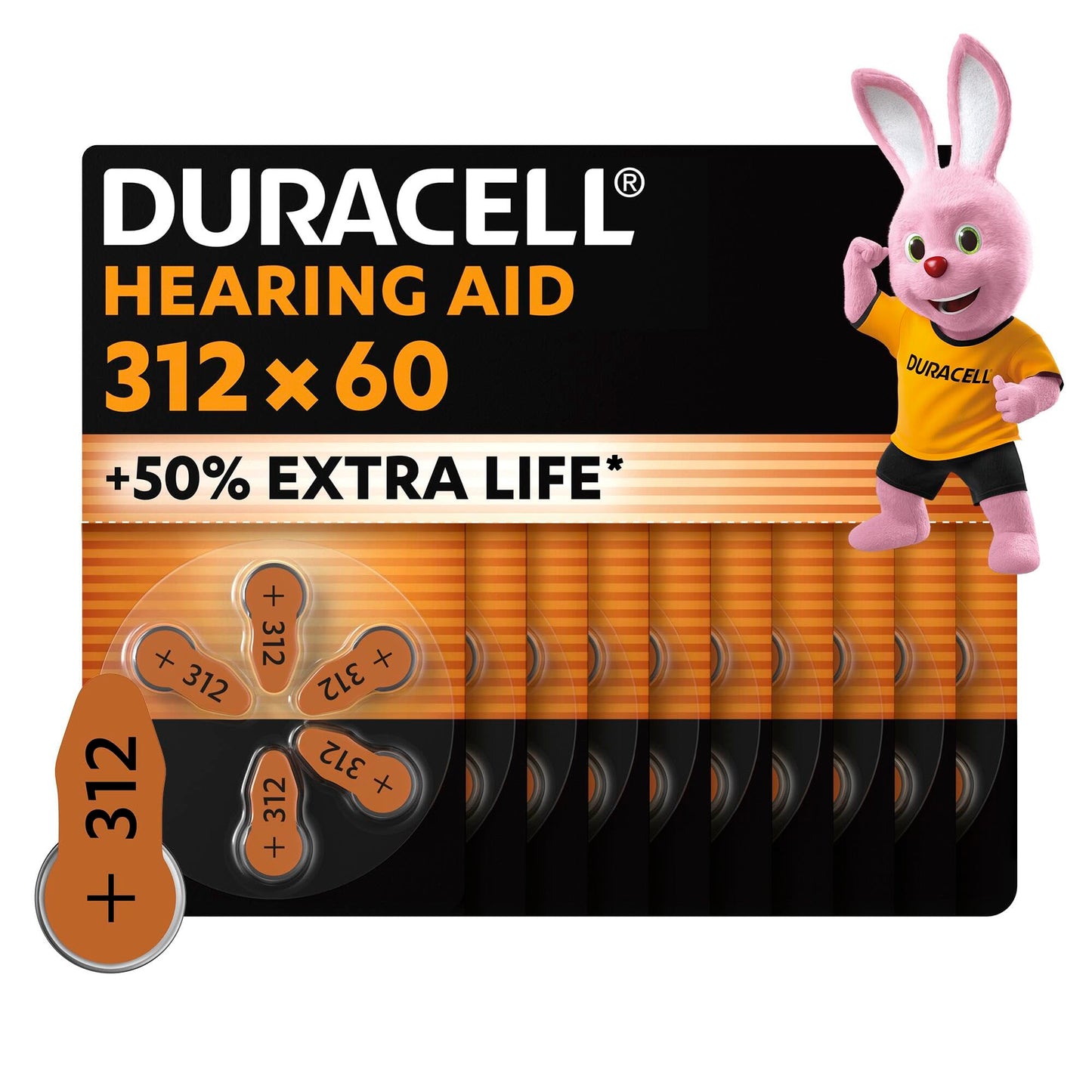 Duracell hearing aid batteries type 312 (pack of 60) - 5008344