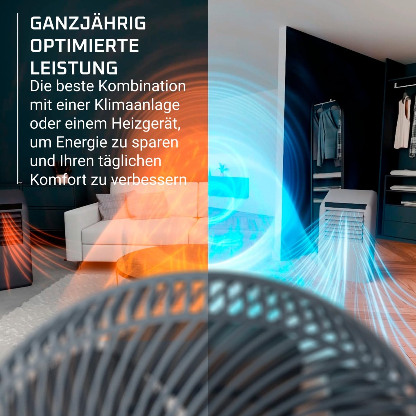 Rowenta Turbo Swift Compact table fan, multi-directional swivel function, up to 50% energy saving, 12 speed levels, 12h timer, compact design, extremely quiet, blue, QV2540F0