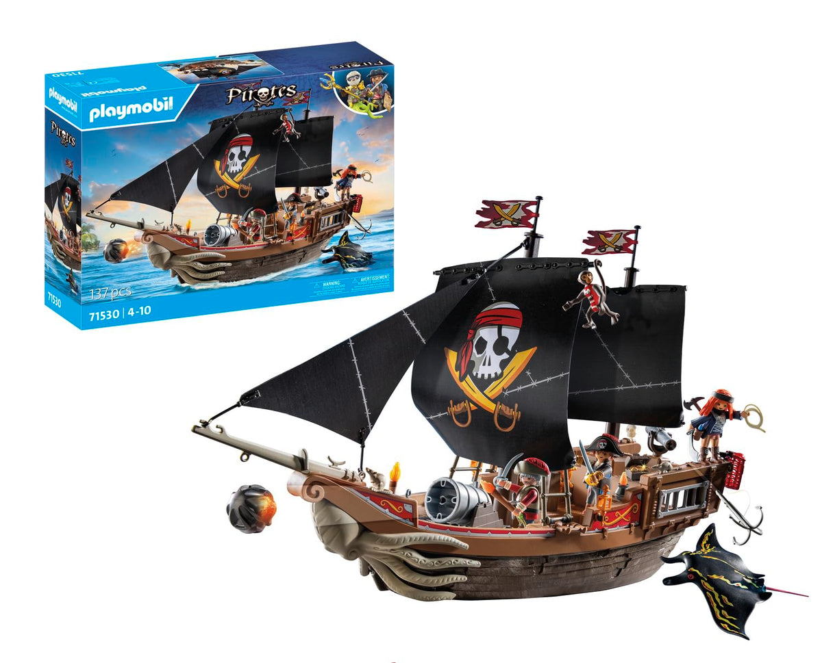 PLAYMOBIL Pirates 71530 Large pirate ship, exciting sea battles and secret treasure hunts on the high seas, including cannons, projectiles and anchors, detailed toy for children aged 4 and over
