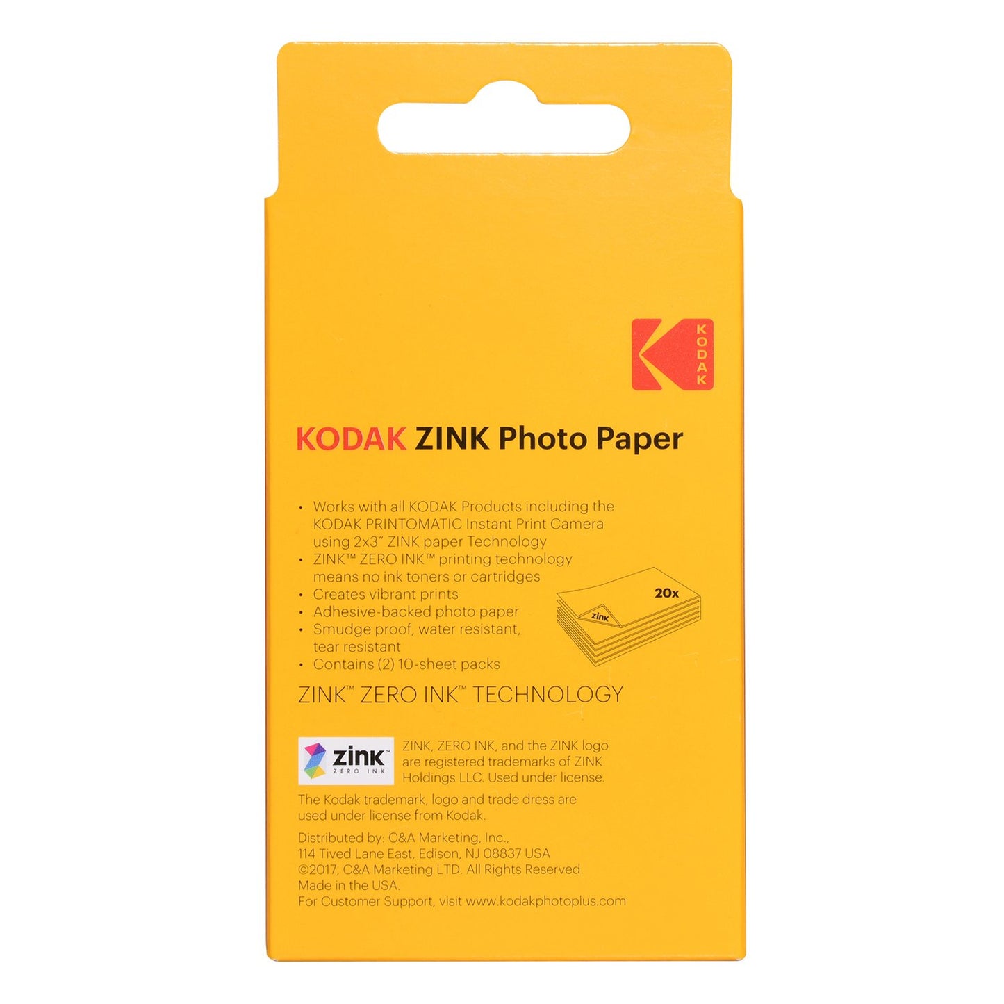 KODAK 2 x 3" (5.1 x 7.5 cm) Premium ZINK Adhesive Backed Photo Paper (20 Sheets), Compatible with Kodak Step, Step Slim, Printomatic, Printomatic+, Smile+, Step Touch - ROD-Z2X320
