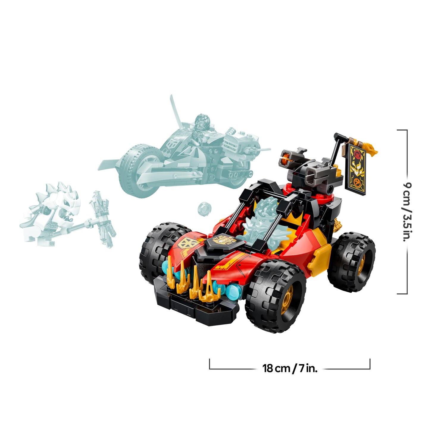 LEGO NINJAGO Kai's and Cole's combination speedster - ninja toy with car, motorcycle, 3 minifigures including Kai & Cole with katanas - gift idea for boys aged 7 and up and Dragons Rising fans - 71864