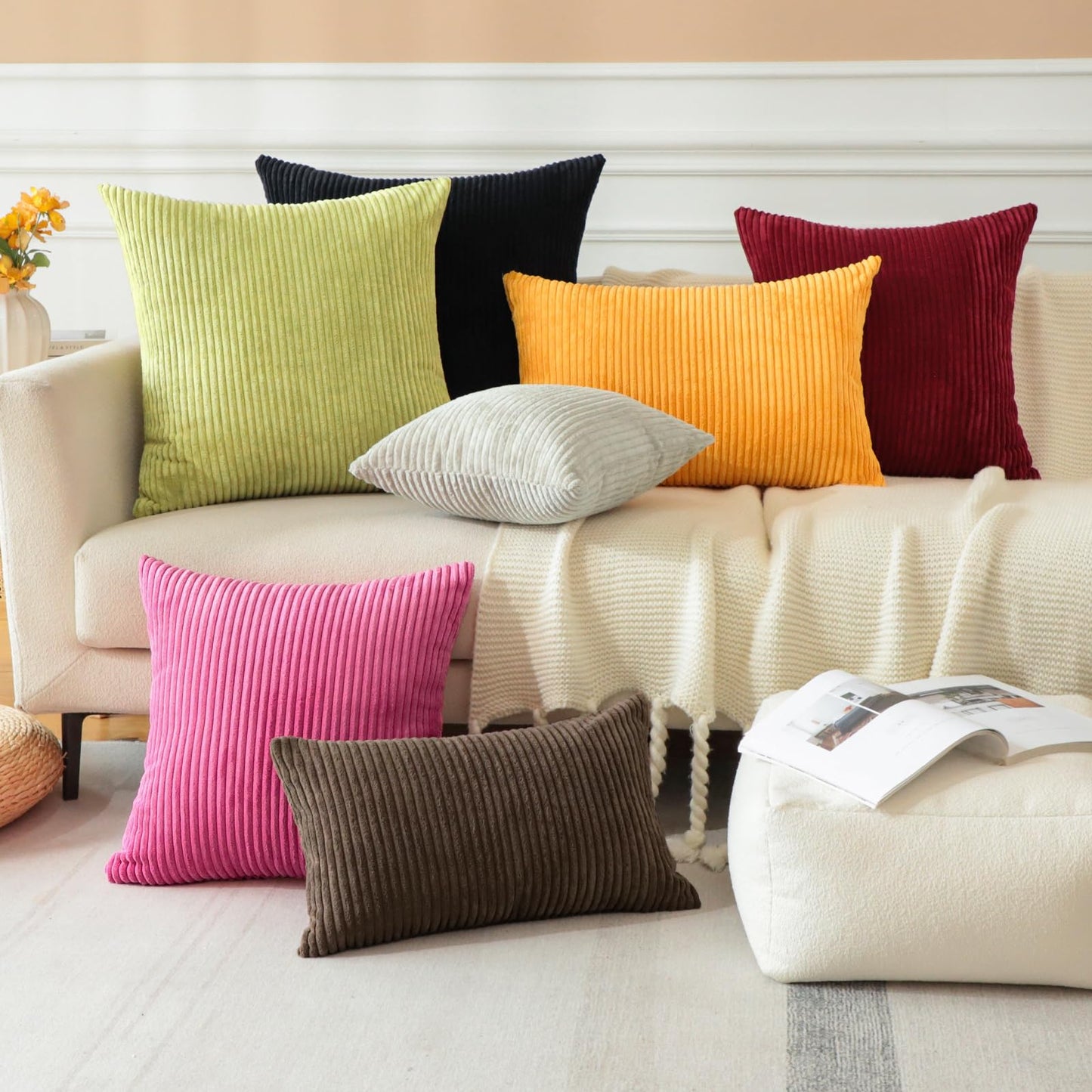 JOTOM Set of 2 corduroy cushion covers, decorative cushions, sofa cushions, couch cushions, decorative cushions, decorative cushion covers for sofa, living room, 60 x 60 cm, bend grey - YLDXRUK74
