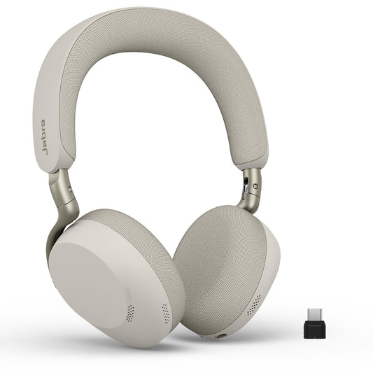 Jabra Evolve3 75 on-ear Bluetooth headset wireless with microphone for office, USB-C, AI voice call, advanced active noise cancellation, 22h battery, for online meeting apps, warm gray - 37599-989-898