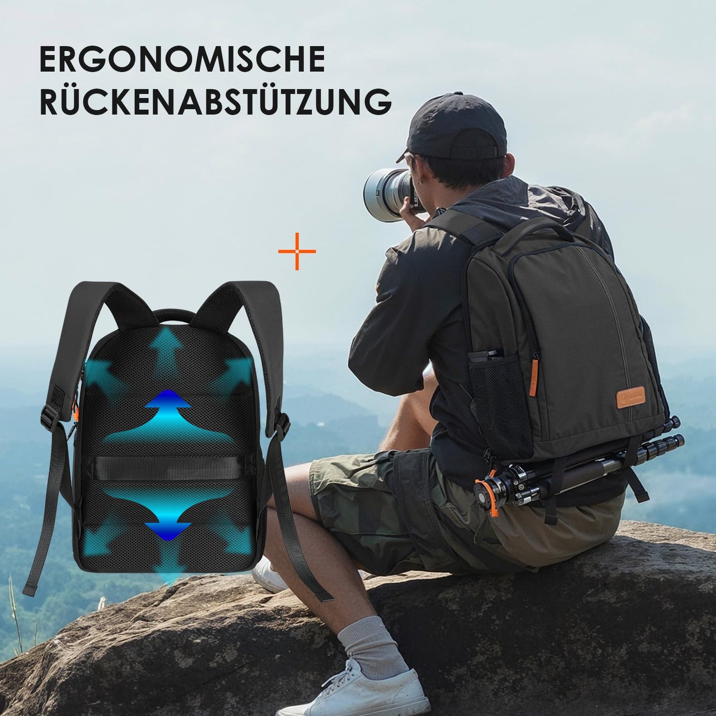 TARION camera backpack lightweight camera backpack with 15 inch laptop compartment black - TB-04