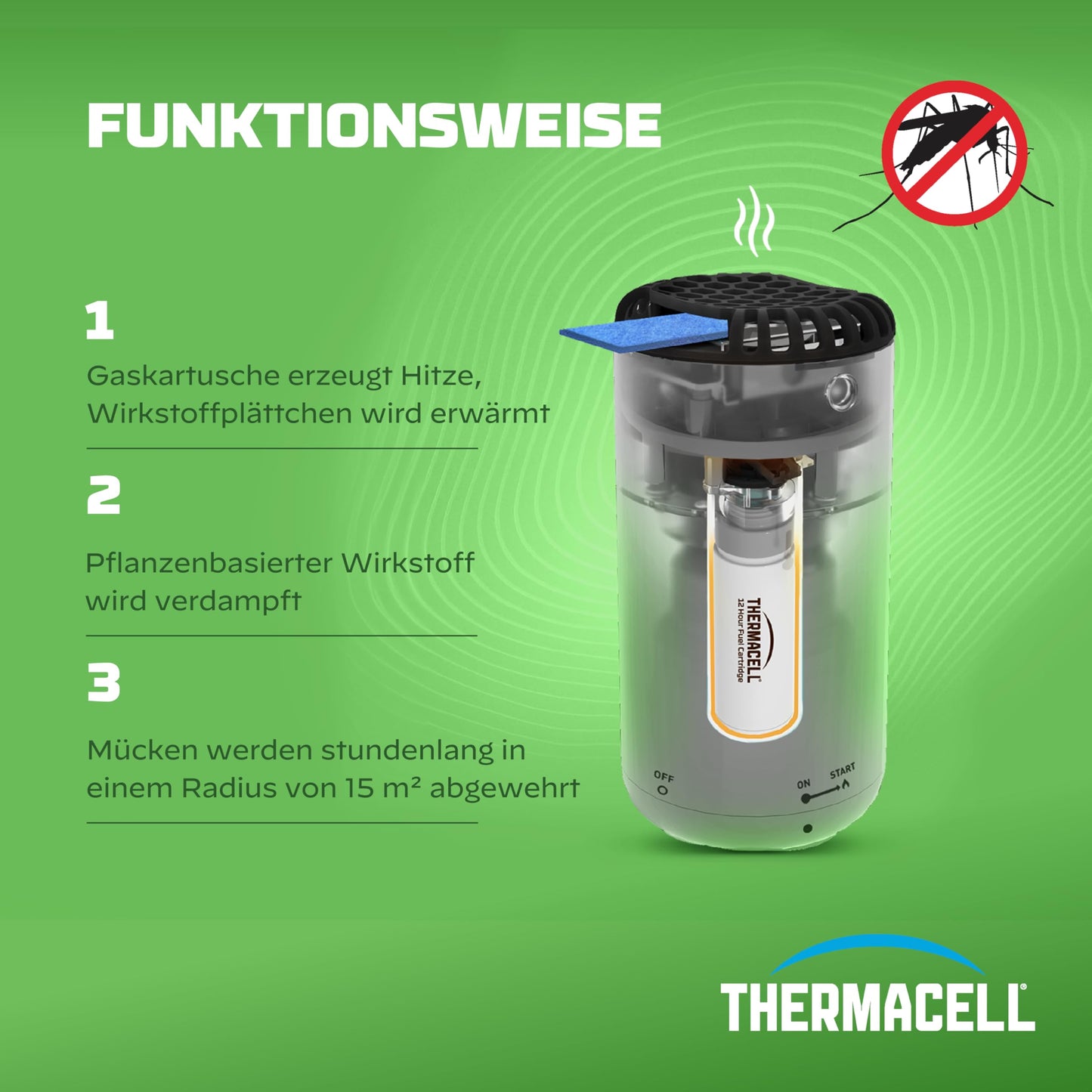 Thermacell mosquito repellent Protect, innovative and decorative mosquito repellent standing device in a modern design, for garden, terrace and camping, white-green, 1 piece - 86601876