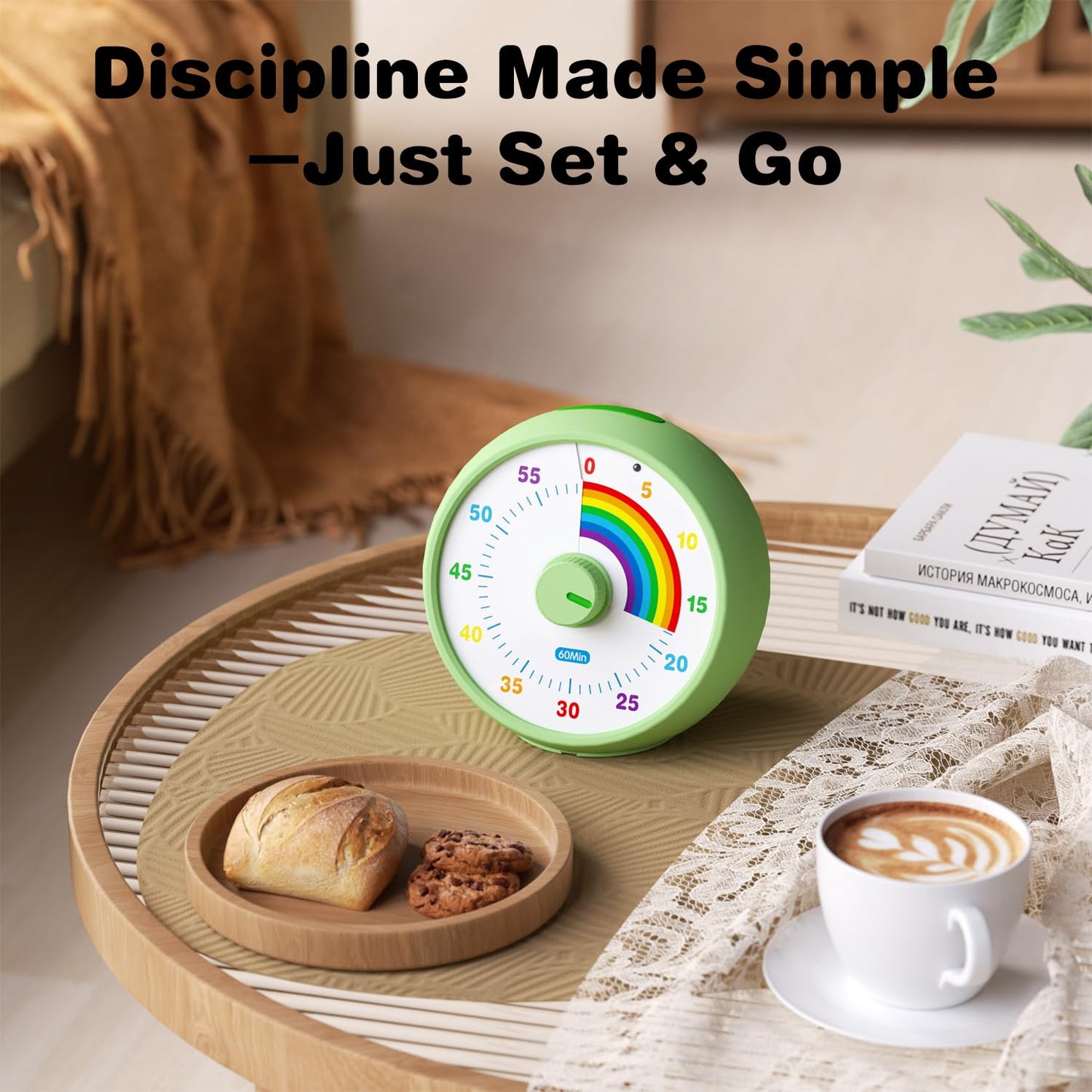 Visual Timer for Kids, 60 Minute Countdown for Classroom Office Kitchen, Desk Timer Kids Time Management Tools with Quiet Operation, Tomato Time Tool Rainbow Pattern - ML6300