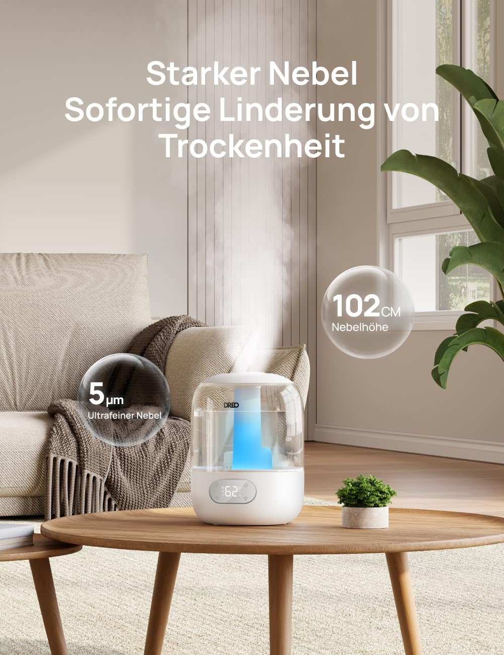 DREO Humidifier for Bedroom, Cool Mist Humidifier for Home and Large Room, Quiet Humidifier for Baby, Night Light, Essential Diffuser, Fast Ultrasonic Humidifier - DR-HHM006