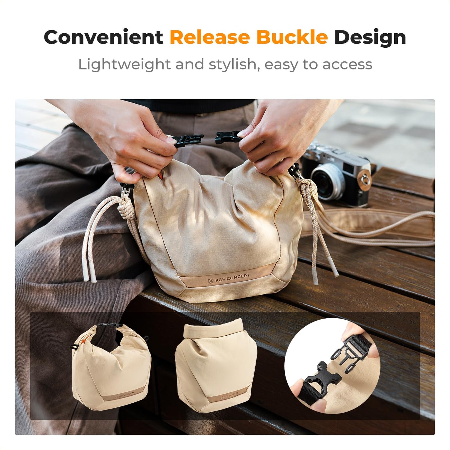 K&F CONCEPT Camera Bag, Fashionable Shoulder Bag, Portable Lightweight Camera Bag, Suitable for Small Liner Bag with Mirrorless Camera, Beige - KF13.168V1