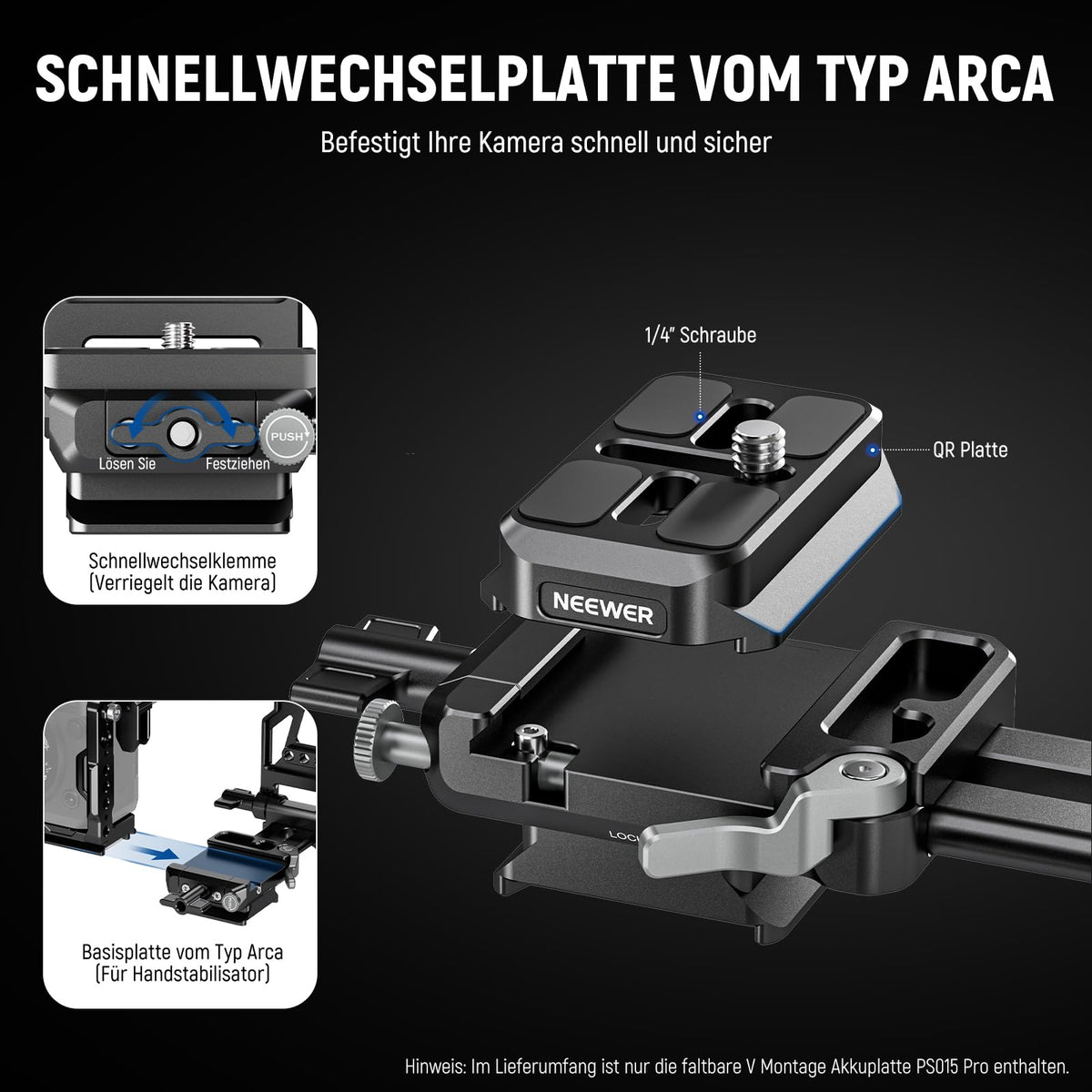 NEEWER Foldable V Mount Battery Plate with Arca Type Baseplate, PS015 PRO