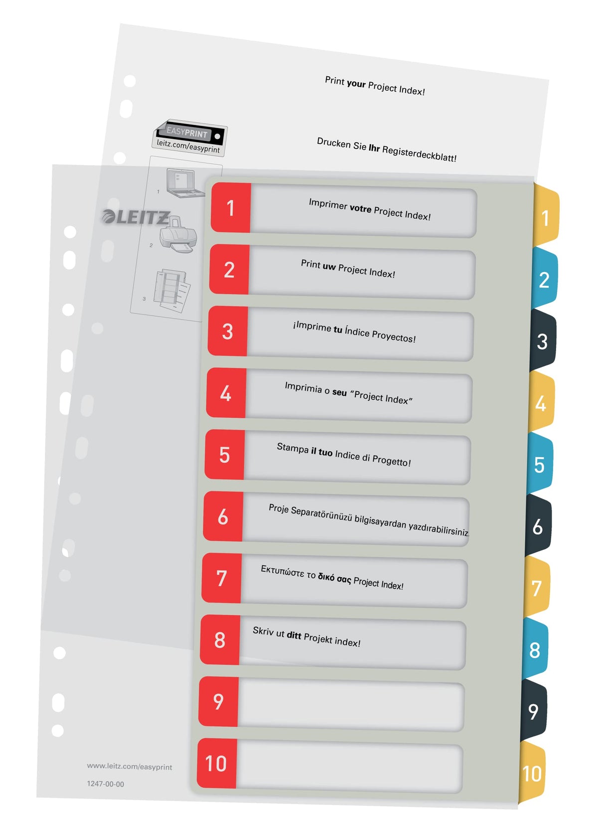 Leitz PC-writable register in A4 format, pack of 15, 1-10, robust, multi-colored, cozy series, 12470000 - 12470000-15
