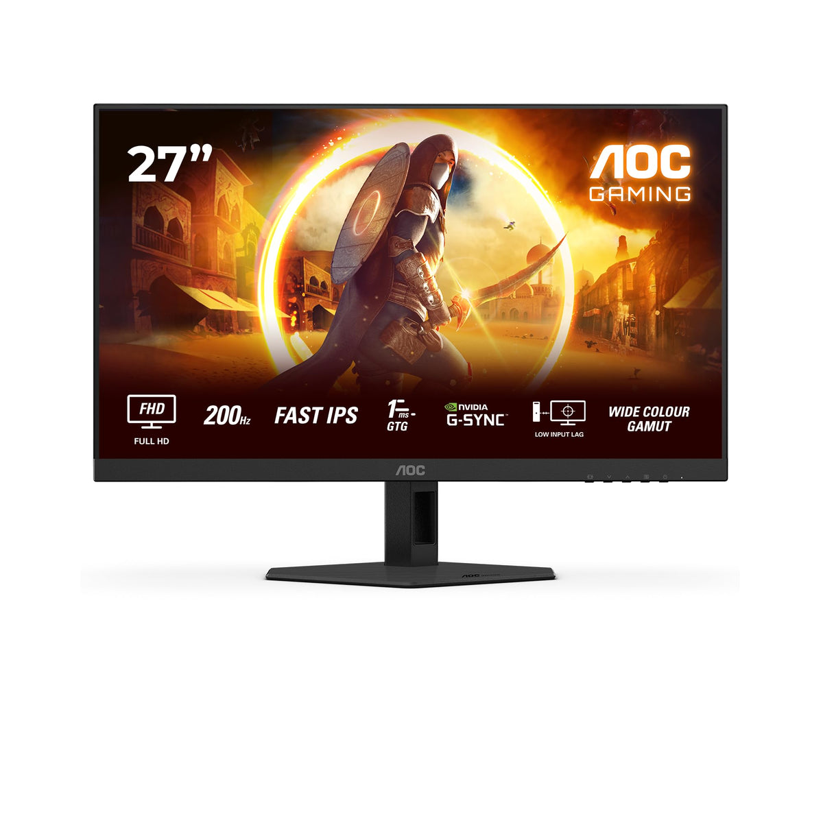 AOC 27G4HRE Monitor de gaming FHD de 27 inch, 200Hz, panou Fast IPS, 1ms GtG, HDR10, compatibil G-Sync, difuzoare, (1920x1080 HDMI 2X 2.0) Negru