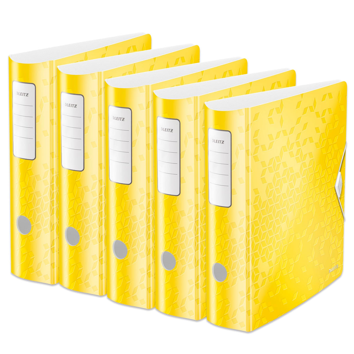Leitz quality folder 180° Active WOW, pack of 5, A4, wide, rounded spine, 8.2 cm wide, elastic band closure, light polyfoam, plastic folder, WOW series, yellow, 11060016 - 11060016-5
