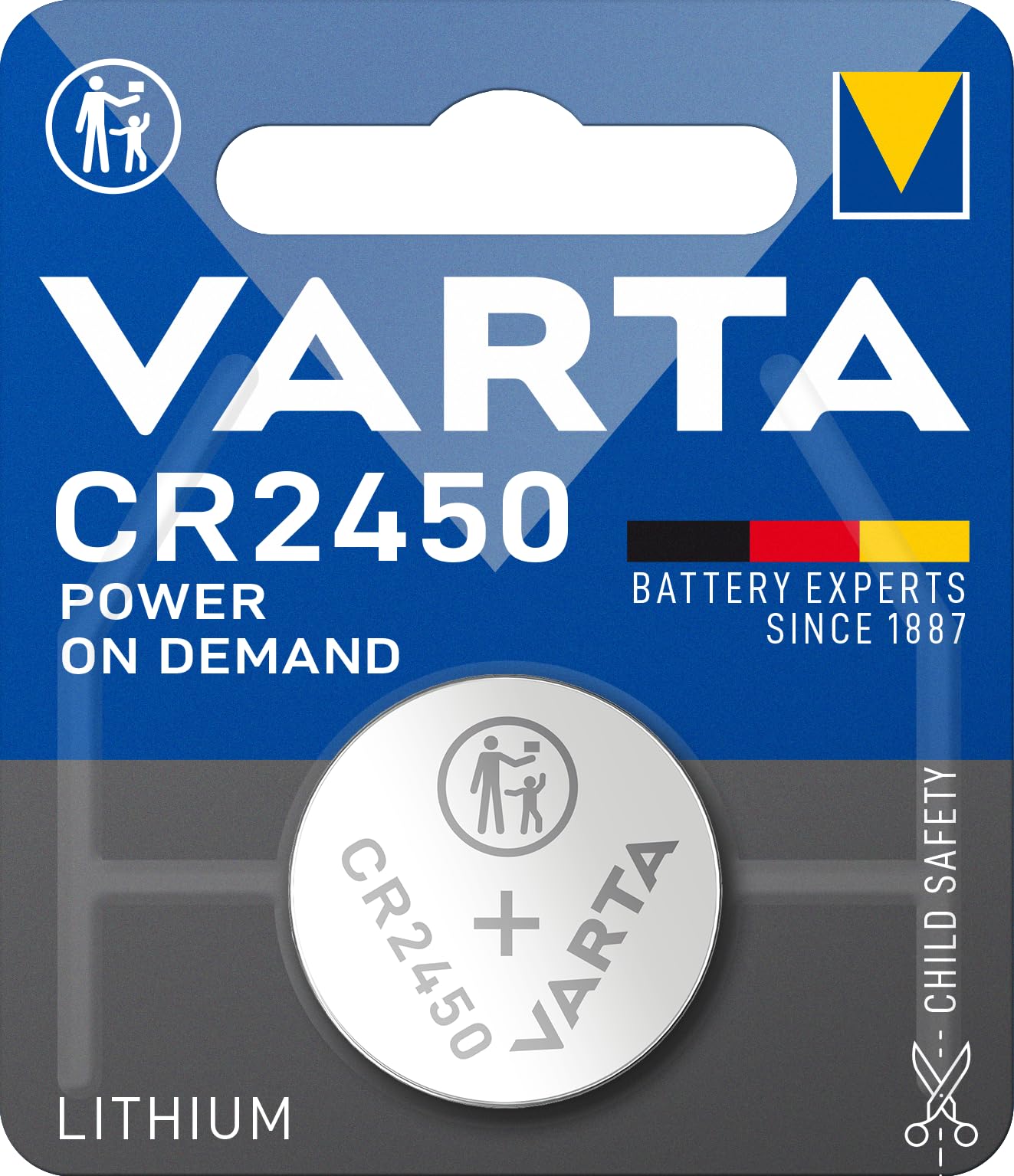 VARTA batteries button cells CR2450, 10 pieces, power on demand, lithium, 3V, safety-sealed packaging, for smart home devices, car keys and other applications - 6032101401