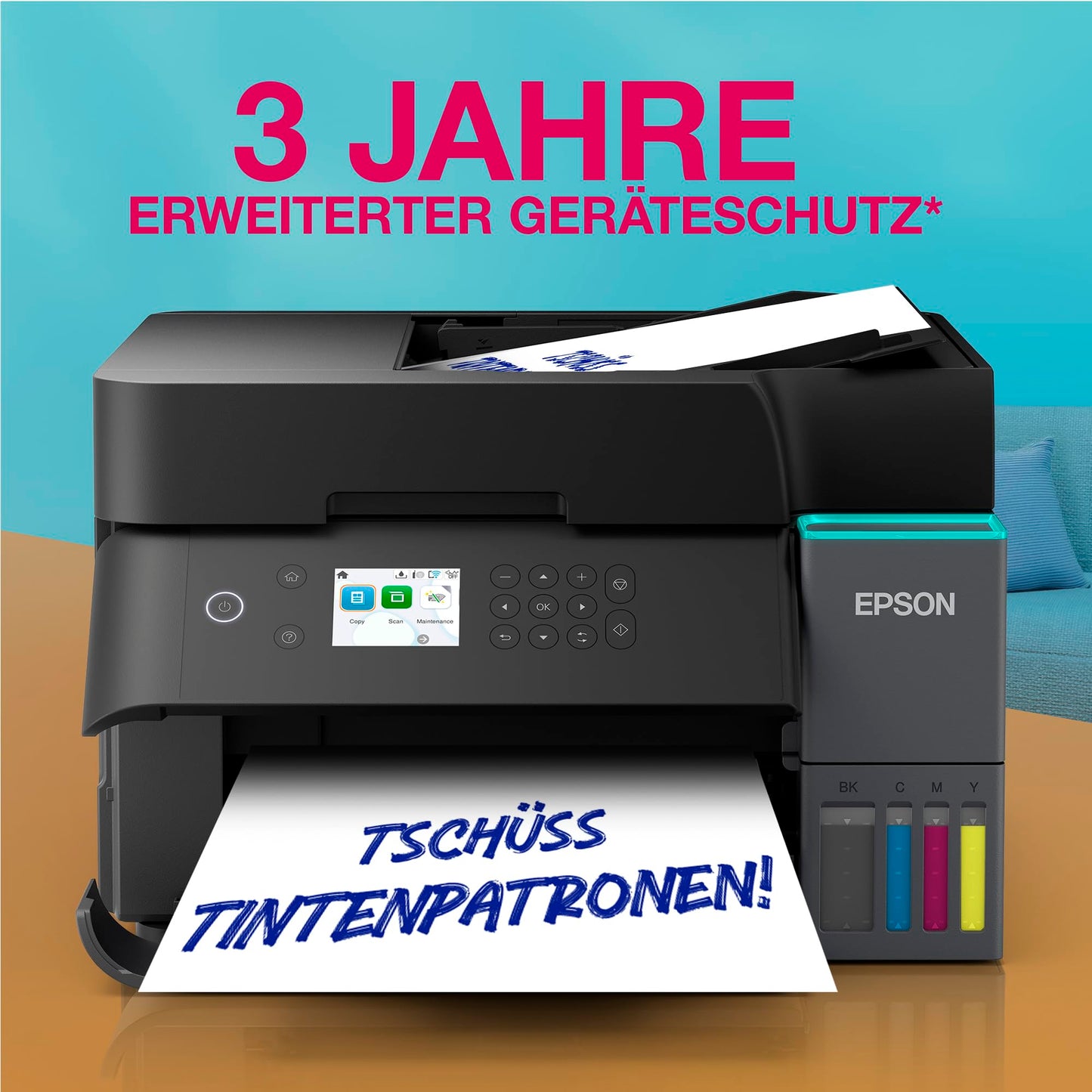 Epson EcoTank ET-3950 ink tank printer | for the home office | WiFi | A4 | Duplex printing, copying, scanning | 6.1 cm LCD display | 30-sheet ADF | Includes ink for up to 3 years