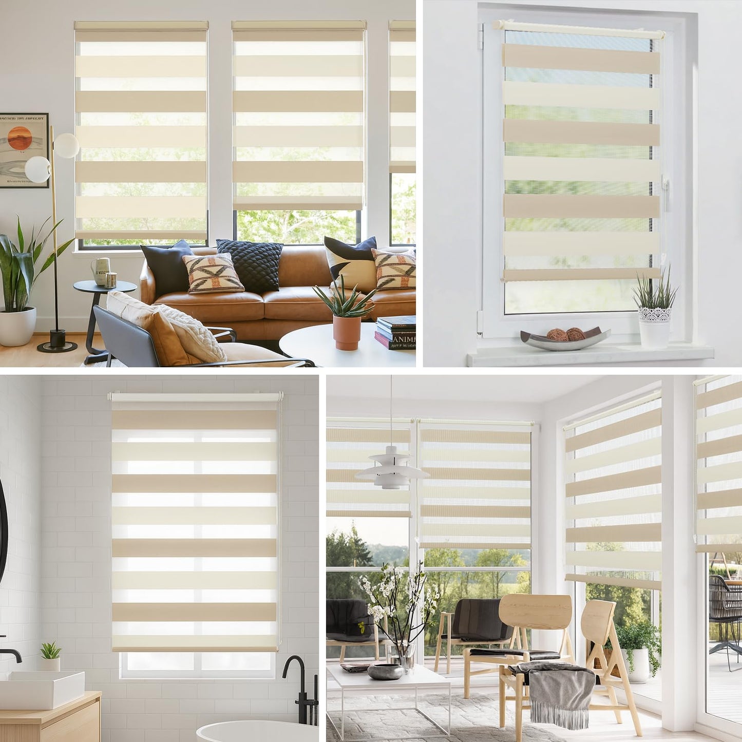 Sekey double roller blind Klemmfix without drilling for windows, two-tone double roller blind 60 cm wide, duo roller blind sun protection, 60x210cm, beige & brown - 4251966238754