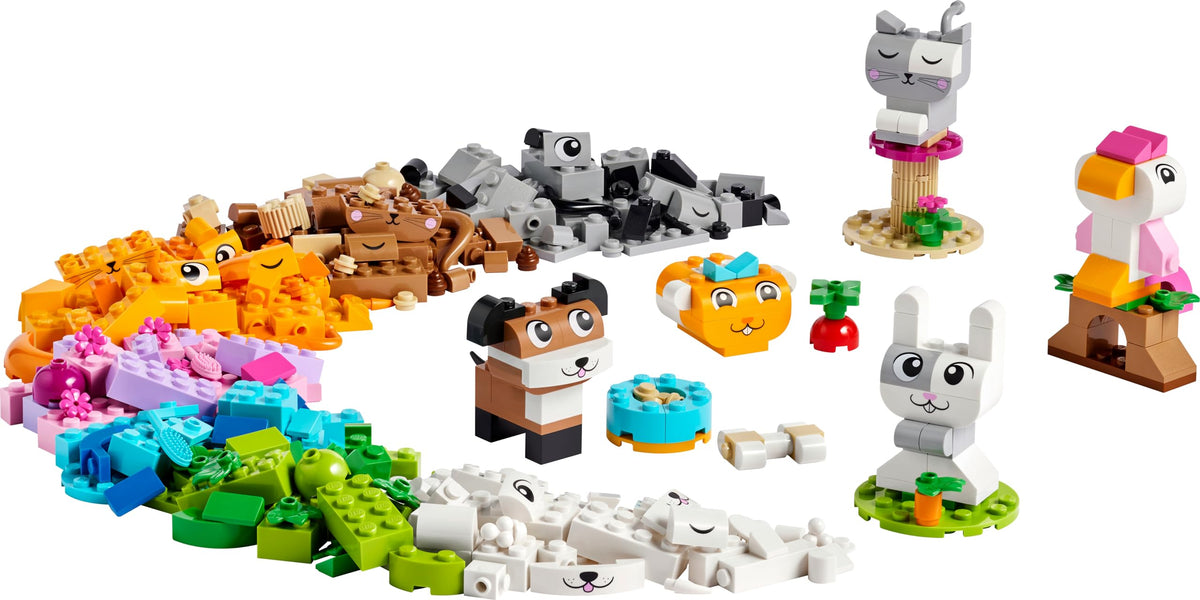 LEGO Classic Creative Pets - Set de cărămizi colorate - Construiește figurine de câine, pisică, iepure, hamster și pasăre - Kit de arte și meșteșuguri pentru băieți și fete de 5 ani și peste - Idee de cadou - 11034