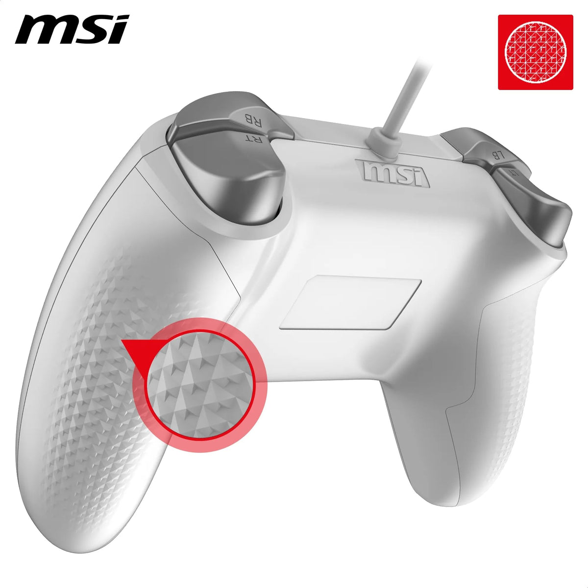 MSI Force GC200 White Controller pentru jocuri pe PC cu fir – Trigger cu efect Hall, stick-uri analogice avansate, motoare de vibrație duble, USB 3.0 – cu fir - S10-04G0120-EC4