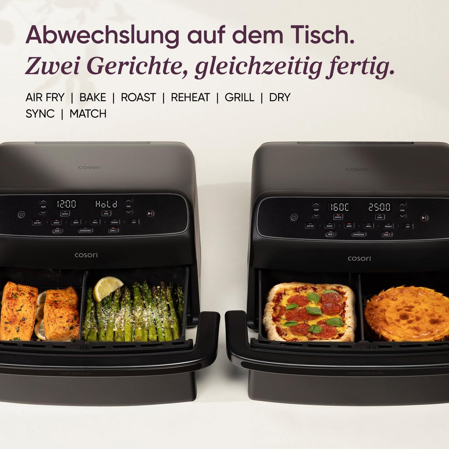 COSORI Airfryer, hot air fryer 2 chambers ceramic coating, Dual Blaze Twinfry Compact with 4 heating tubes, 8.6L flexible chambers, black, TF801 - CAF-TF801-AEU
