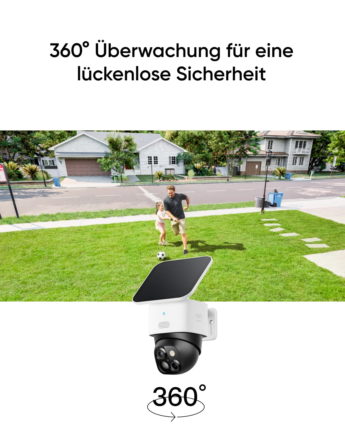 eufy Security SoloCam S340, outdoor solar surveillance camera, 360° surveillance, no blind spots, outdoor surveillance camera with 2.4 GHz WiFi, free use, HomeBase 3 compatible - T8170