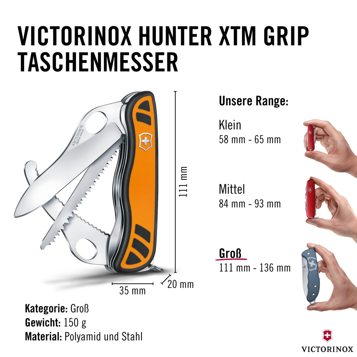Victorinox Schweizer Taschenmesser Hunter XT Grip, Multitool, 6 Funcții - 0.8341.MC9B1