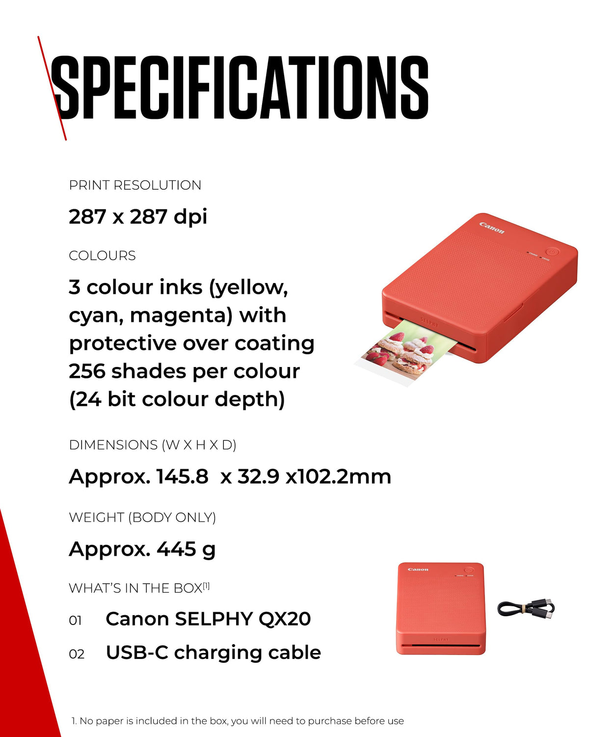 Canon SELPHY QX20 Mini Photo Printer Mobile, Stickers, 100-Year Stability - QX20-RD