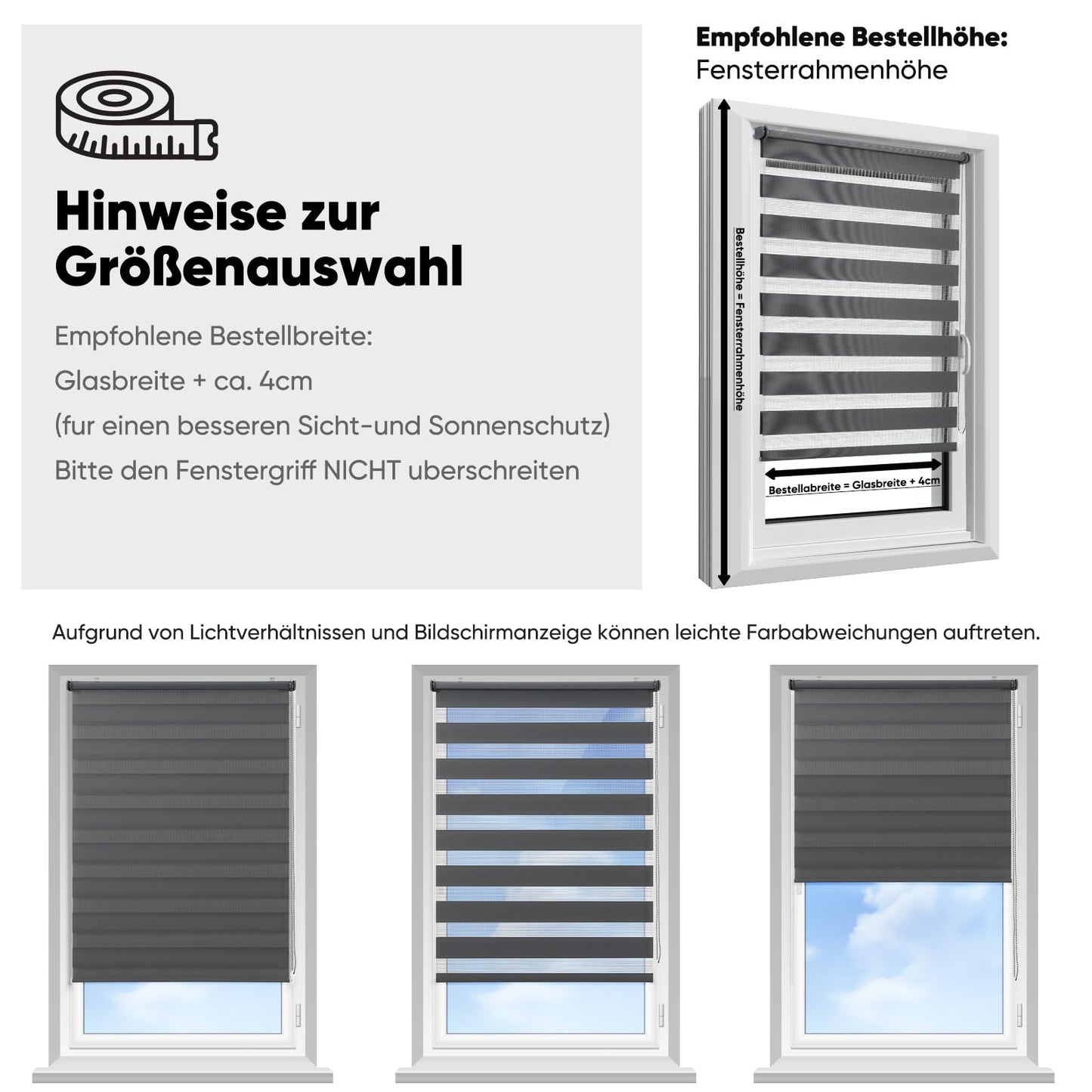 Sekey double roller blind Klemmfix without drilling for windows, double roller blind 65 cm wide, duo roller blind sun protection, 65x100cm, dark gray - BL-2357