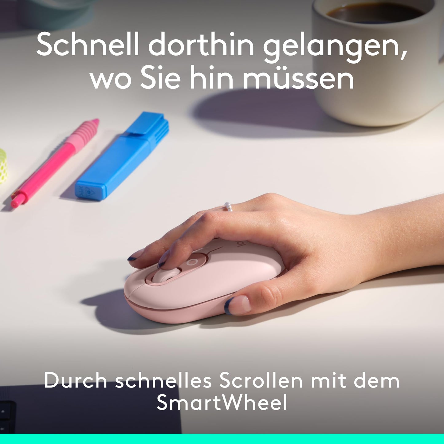 Logitech POP ICON Combo, Bluetooth Keyboard Mouse Set, Comfortable Typing, Programmable Buttons, Quiet Clicks, Easy Switch for up to 3 Devices - Pink - 920-013108