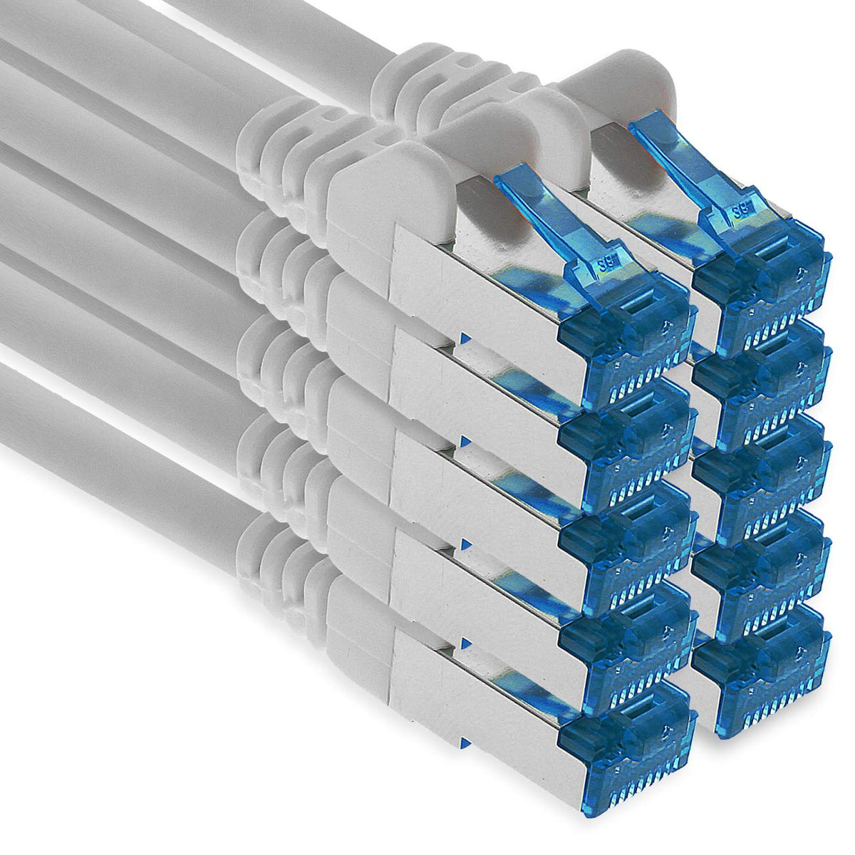 1aTTack.de Patchkabel – 10X 7,5m Ethernet, rețea, cablu LAN CAT6a (pentru rețele Gigabit, routere, switch-uri, modemuri cu intrare RJ45 – alb) - 4251073693156