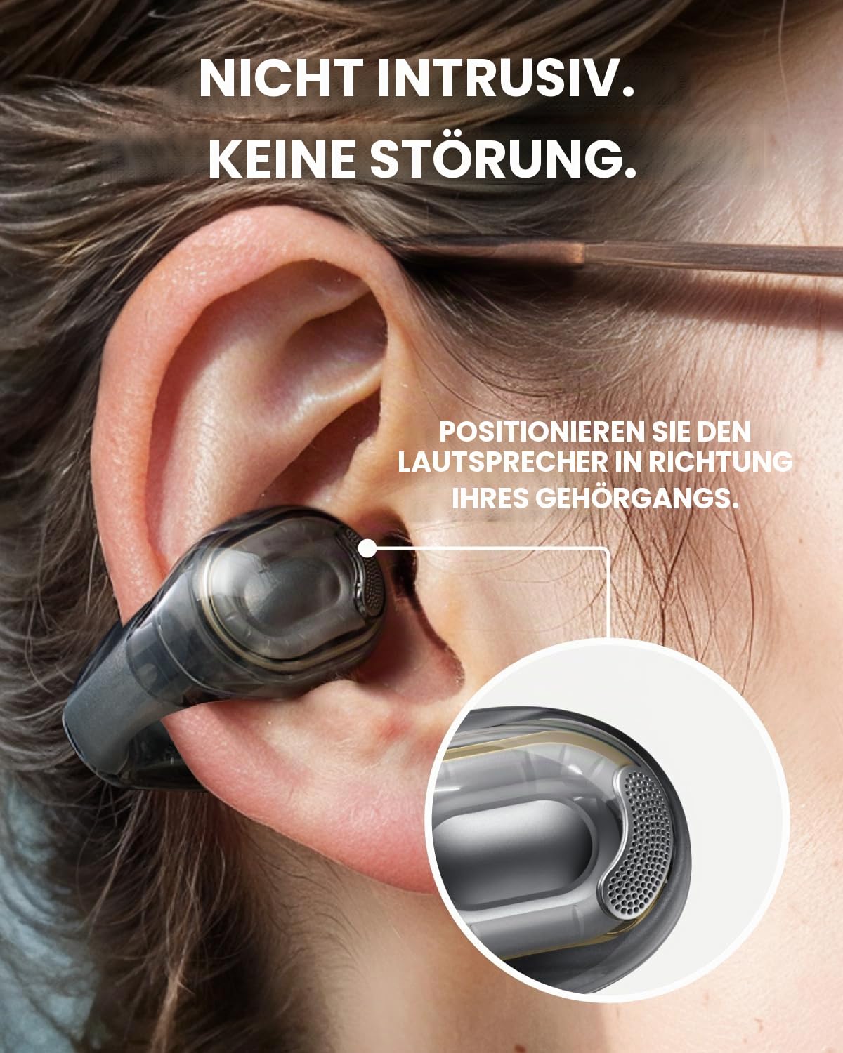 soundcore C40i from Anker, open-ear earbuds, clip-on headphones, flexible joint design, button control, feather-light comfort, firm hold with attachable ear clips, large drivers for clear sound - A3331