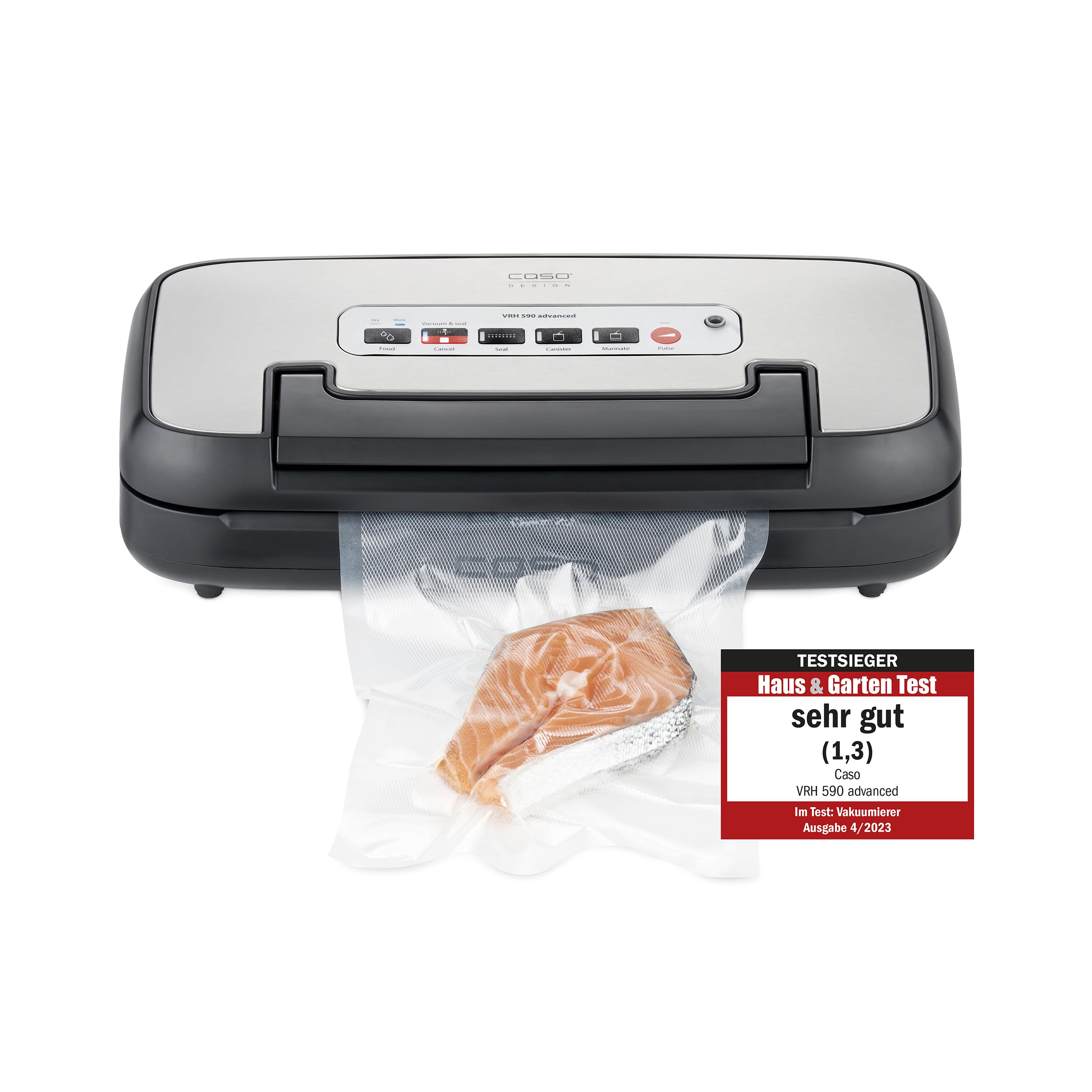 CASO VRH 590 advanced vacuum sealer - test winner home & garden test, vacuum sealer, up to 125 vacuum sealing processes non-stop, 2.5 mm thick weld seam, integrated roll compartment, cutter, - 1526