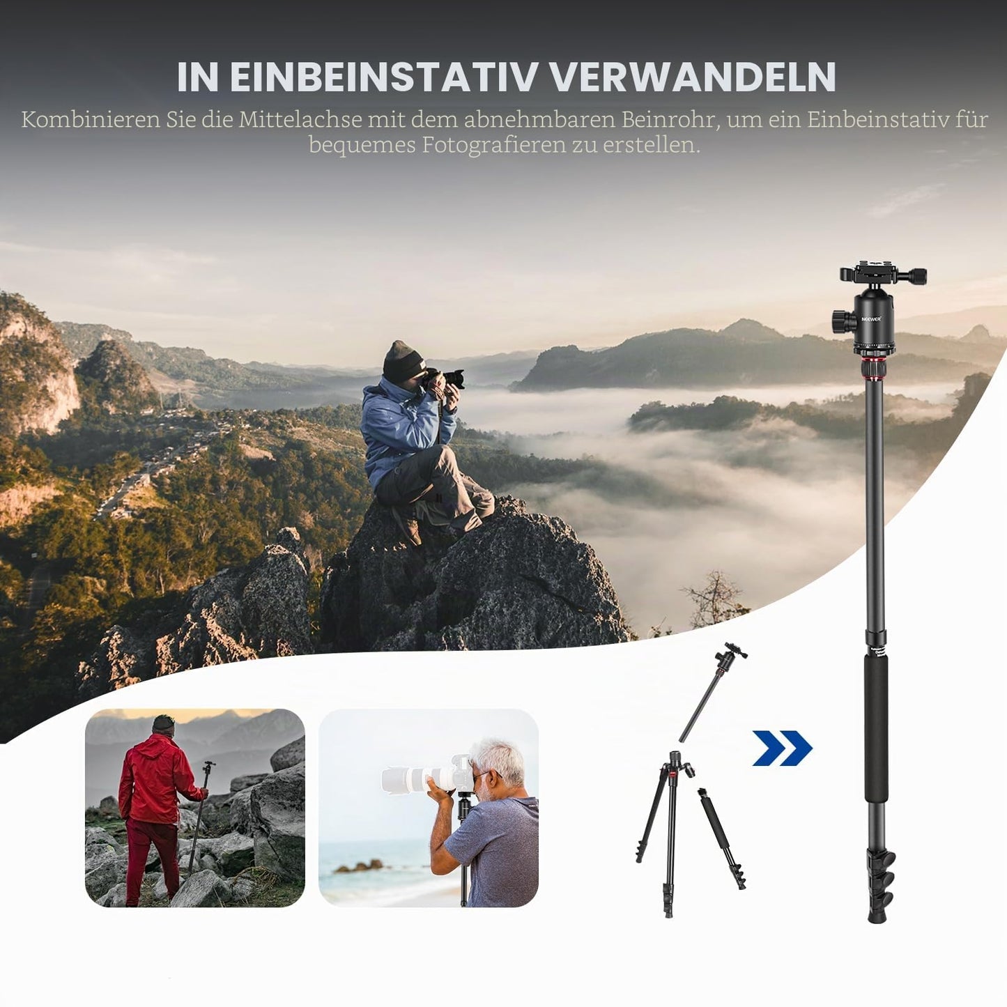 NEEWER 195.6cm Camera Tripod Monopod with Cell Phone Holder, Portable Travel Tripod with Remote Control 360° Ball Head 2 Axis Center Column, Arca QR Plate, Bag, Aluminum DSLR Tripod, Max 15.4kg, TP77 - 10104153