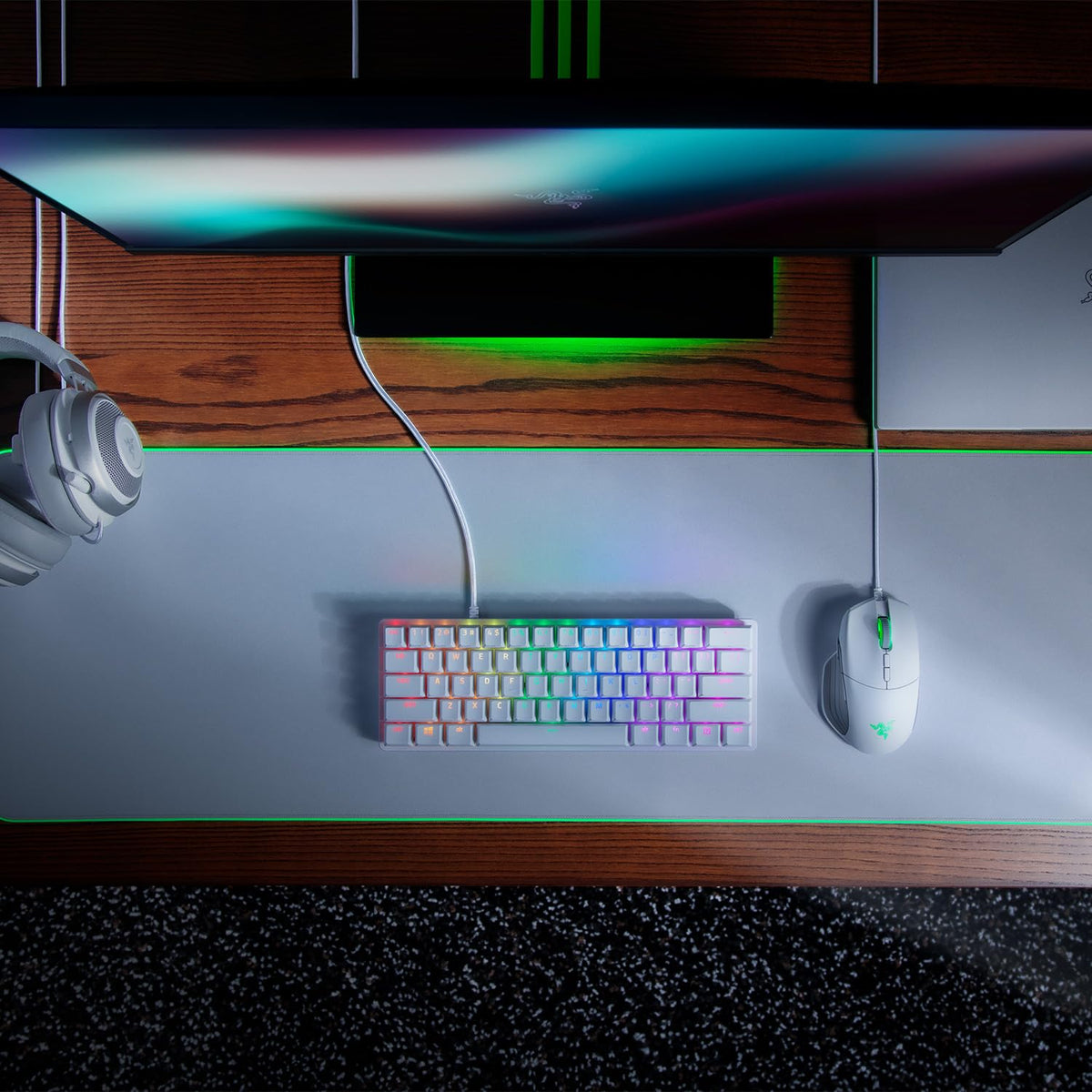 Razer Huntsman Mini (Red Switch) - Tastatur de gaming compactă 60% (Switch-uri optice liniare, capace de taste Doubleshot PBT, cablu USB-C detașabil) Layout QWERTY US | Alb Mercury - RZ03-03390400-R3M1