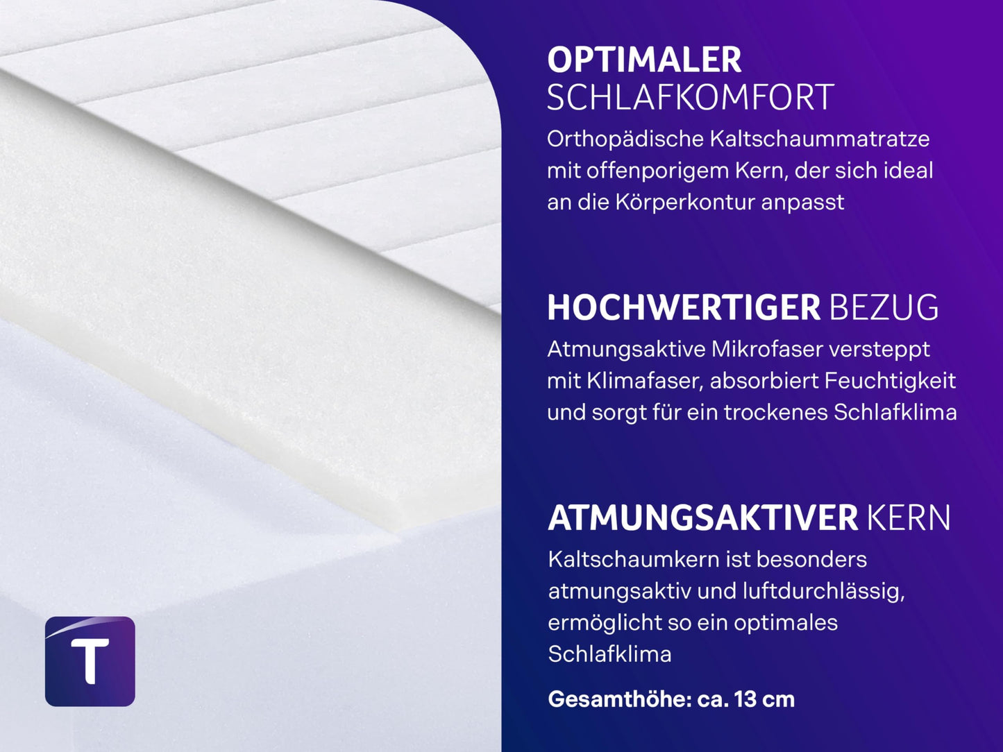 Dream Night Easy Comfort cold foam mattress 100x200 cm | H4 fixed | Ergonomic & breathable | Oeko-Tex certified | 13 cm height | Hypoallergenic & Antibacterial | German quality standard - 03892697132
