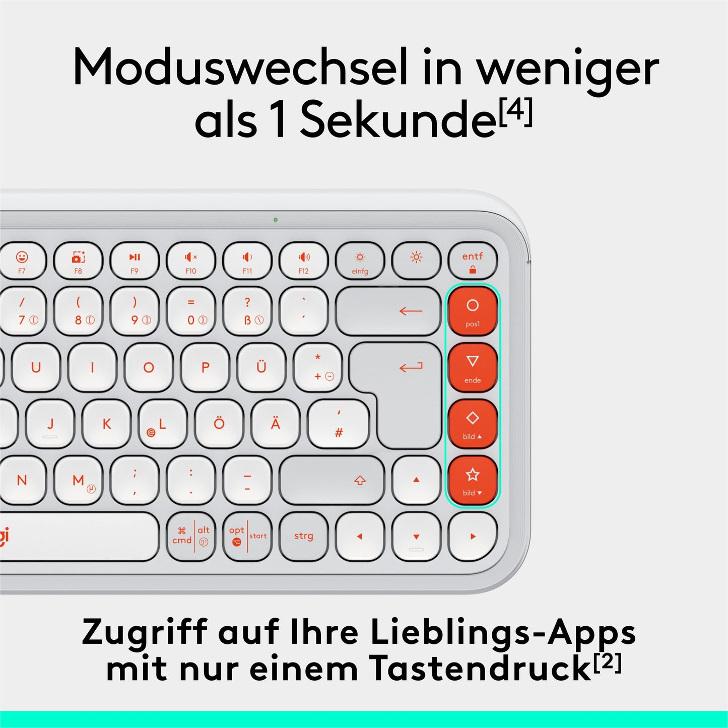 Logitech POP ICON Keys wireless Bluetooth keyboard, comfortable typing, programmable keys, easy switch between up to 3 devices, for notebook, tablet, PC, German QWERTZ layout - white - 920-013060