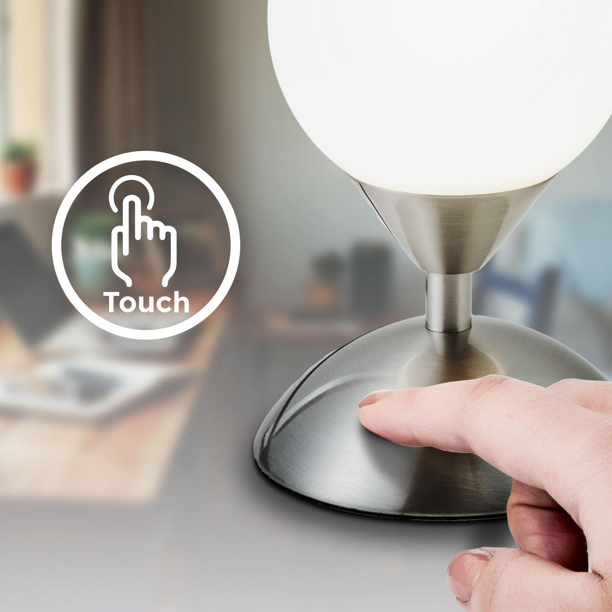 B.K.Licht - Nightstand lamp with touch control, dimmable, E14 socket, white tulip glass, table lamp, lamp, nightstand light, desk light, reading lamp, reading light, 10.8x19.5 cm, matte nickel-white - BKL1088