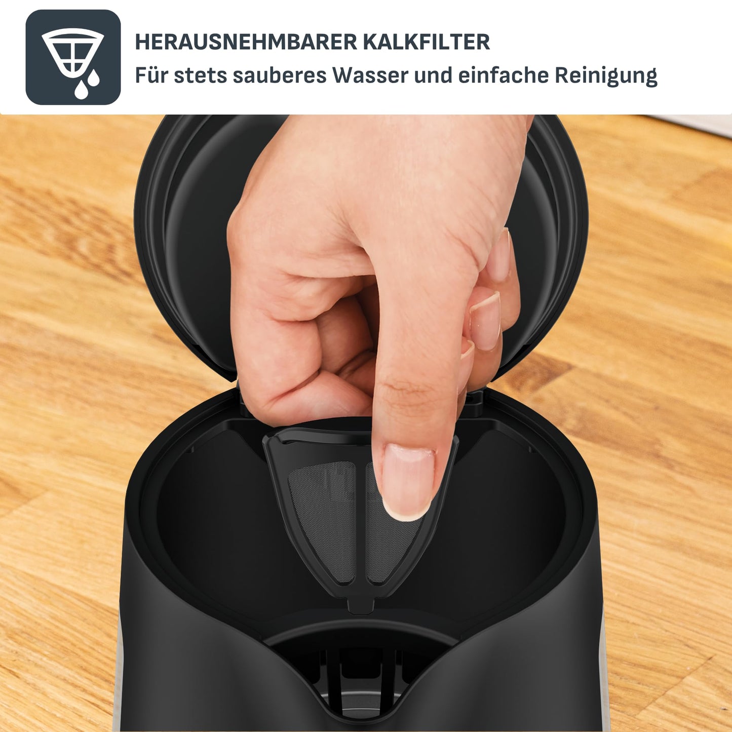 Tefal KI5338 Includeo kettle, capacity 1 L, anti-slip handle, easy-to-read water level indicator, 360° rotating base, removable filter, 2400 W, 23.3 x 16.6 x 20 cm